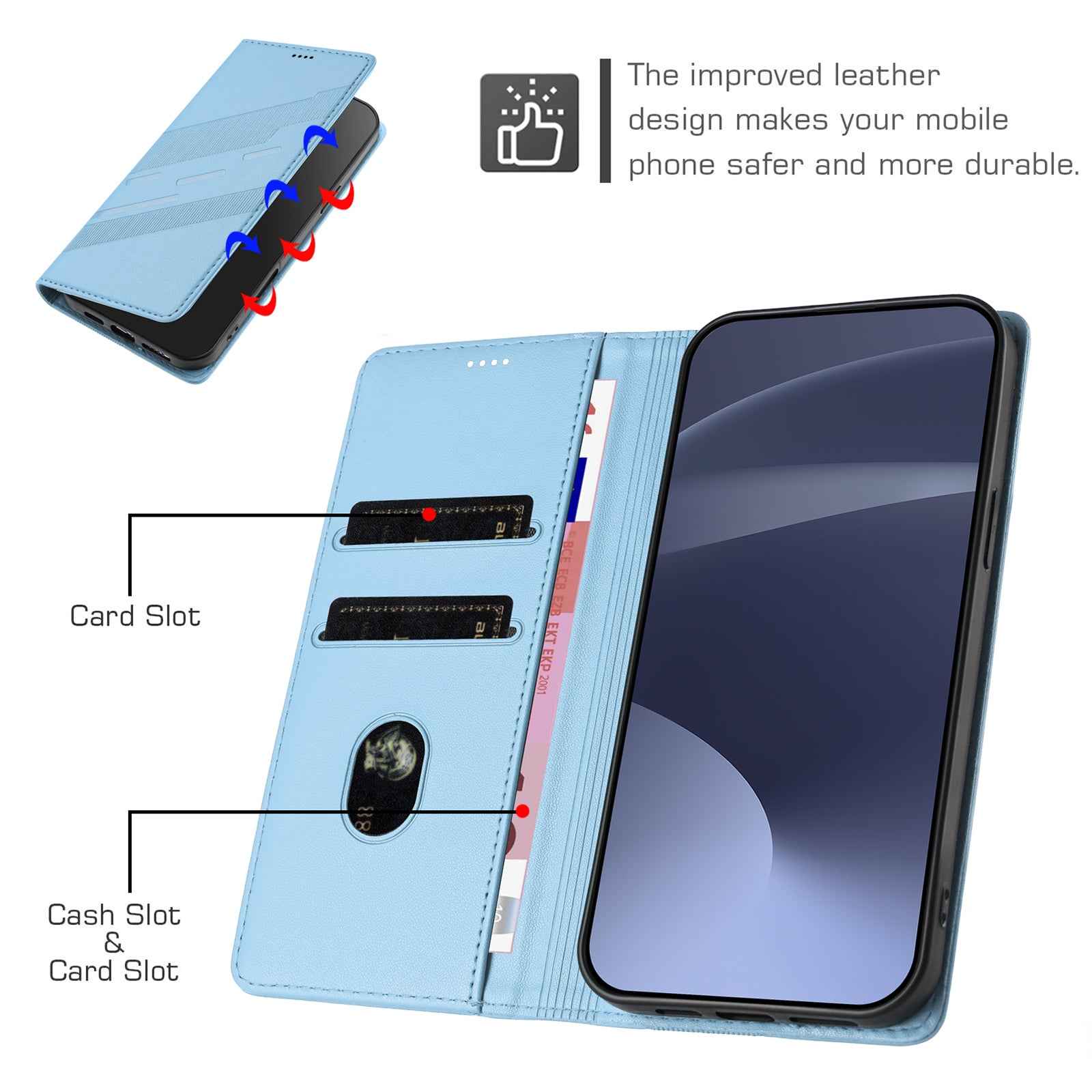 For Samsung Galaxy A57 5G Phone Cases Punk Style Imprinted Wallet Stand Leather Cover - Baby Blue