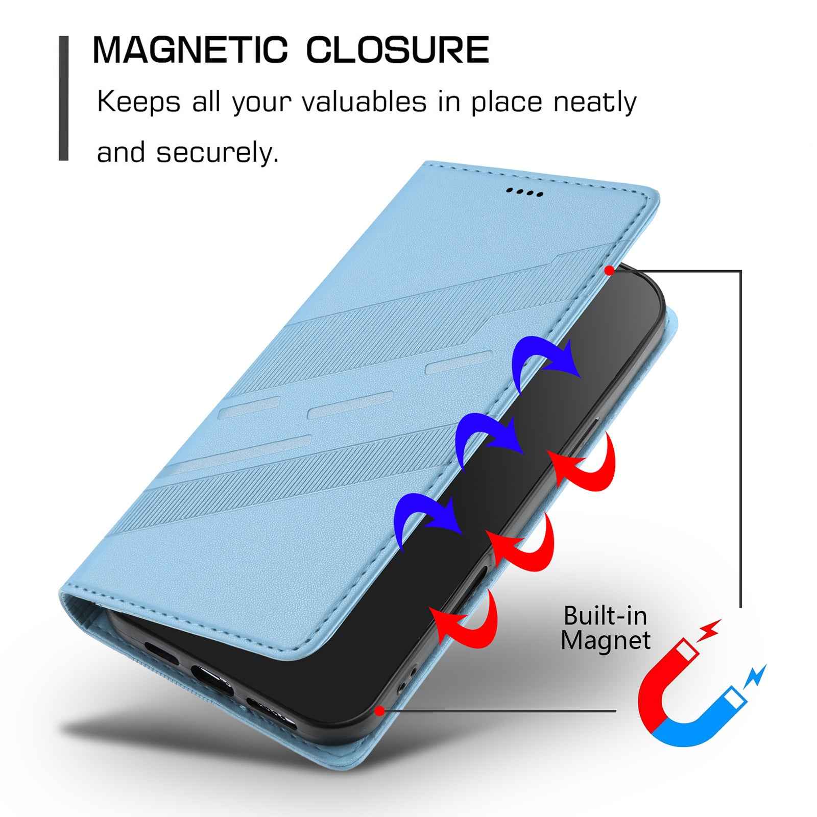 For Samsung Galaxy A57 5G Phone Cases Punk Style Imprinted Wallet Stand Leather Cover - Baby Blue