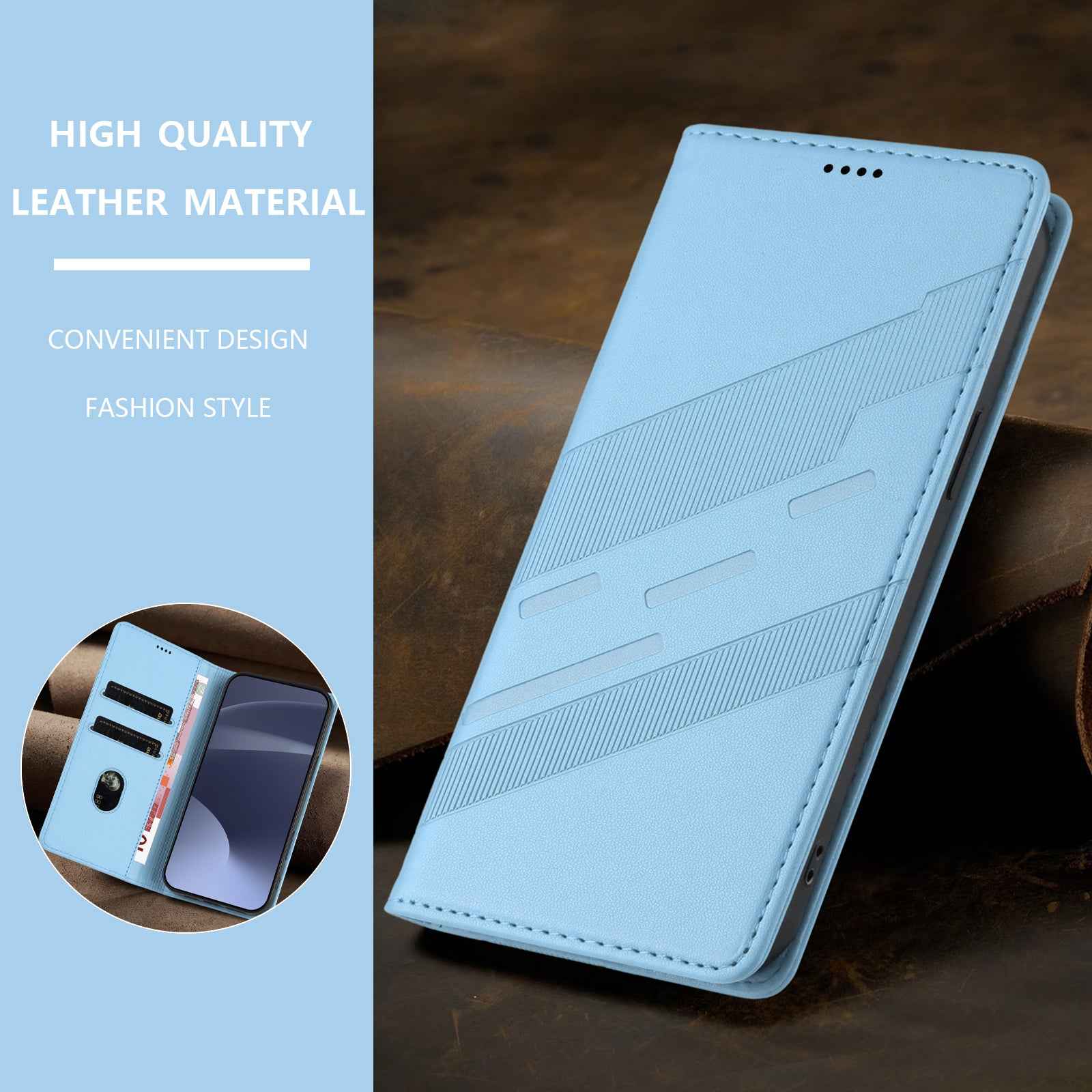For Samsung Galaxy A57 5G Phone Cases Punk Style Imprinted Wallet Stand Leather Cover - Baby Blue