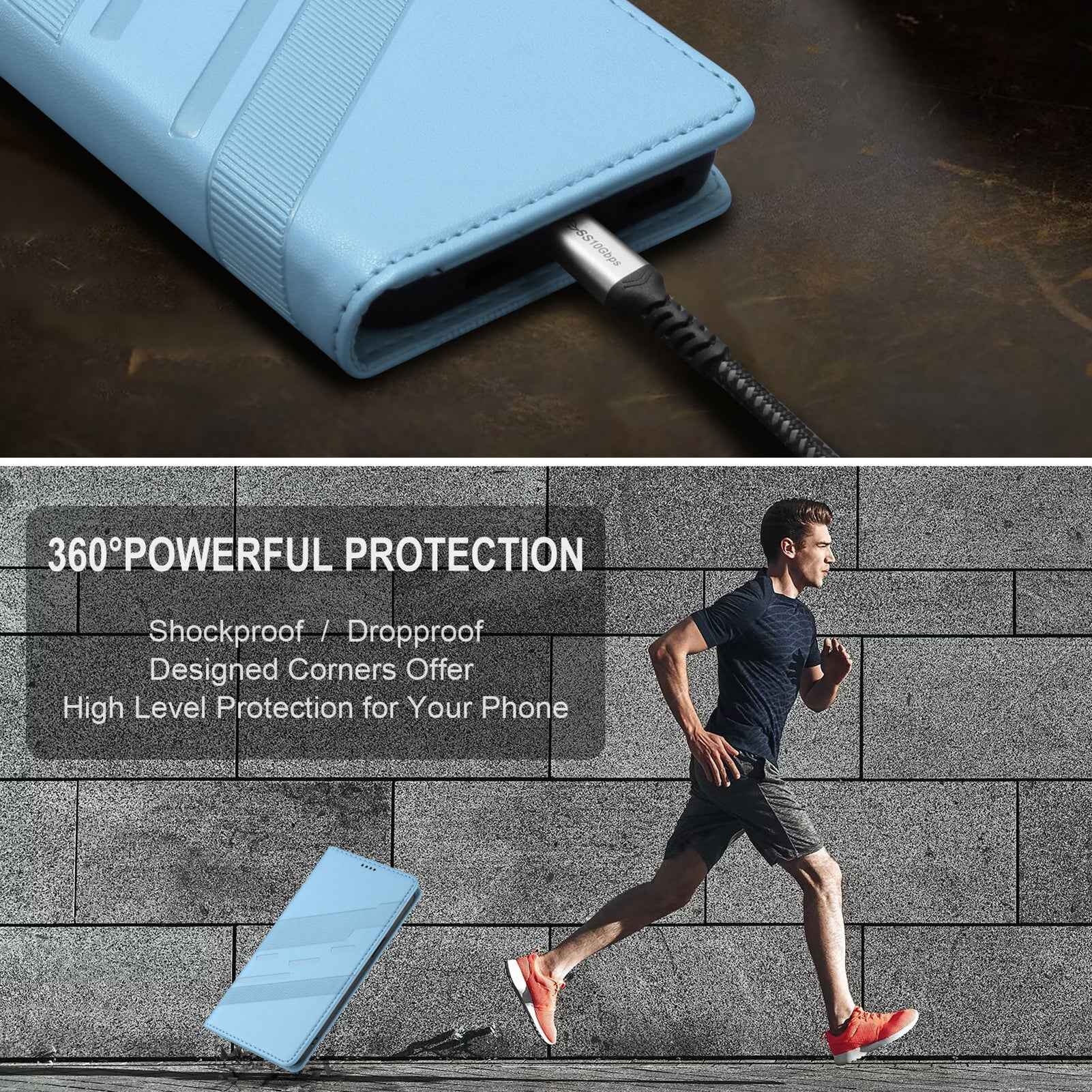 For Samsung Galaxy A57 5G Phone Cases Punk Style Imprinted Wallet Stand Leather Cover - Baby Blue