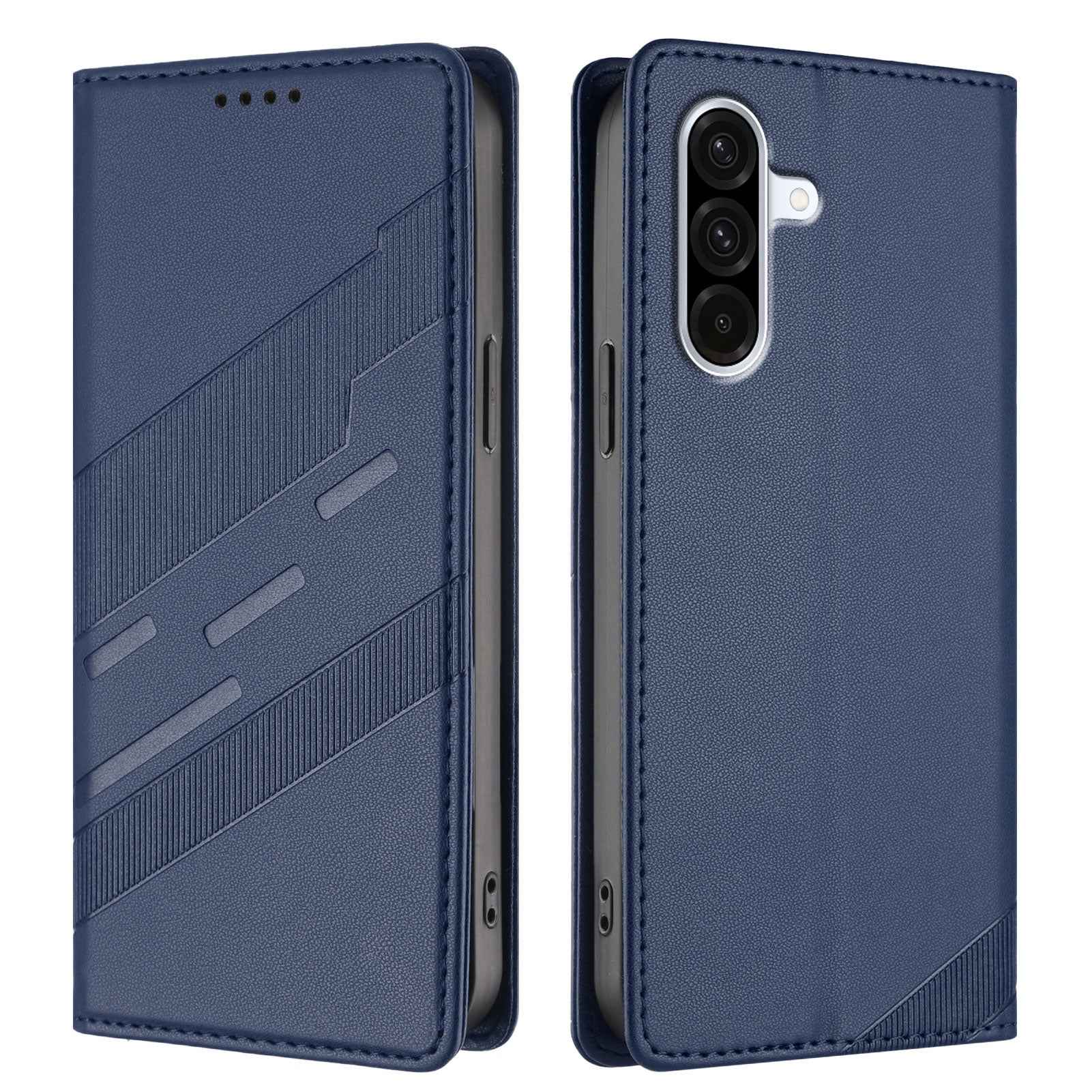 For Samsung Galaxy A57 5G Phone Cases Punk Style Imprinted Wallet Stand Leather Cover - Dark Blue