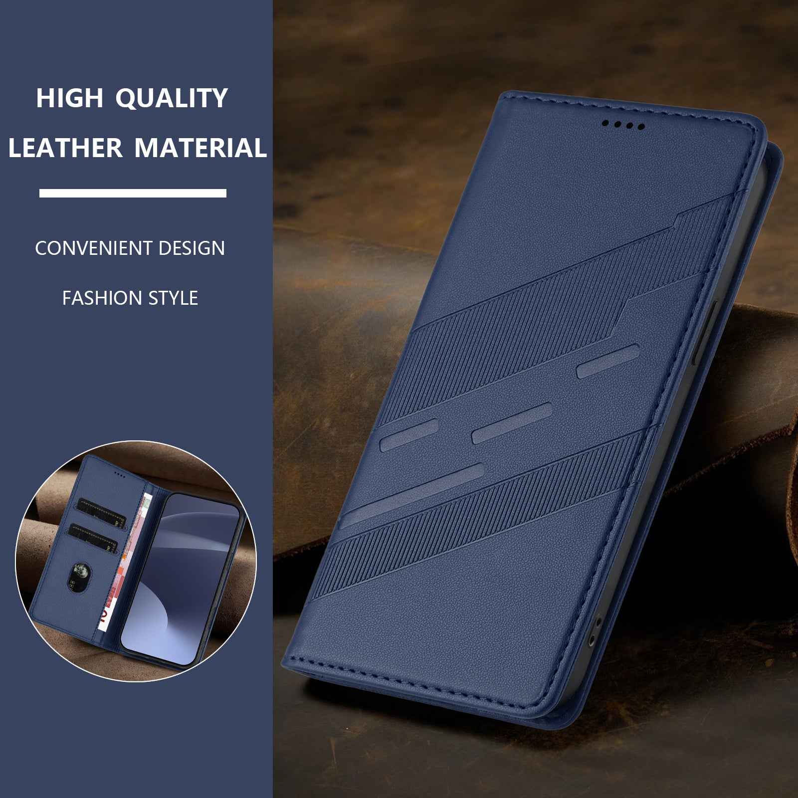 For Samsung Galaxy A57 5G Phone Cases Punk Style Imprinted Wallet Stand Leather Cover - Dark Blue
