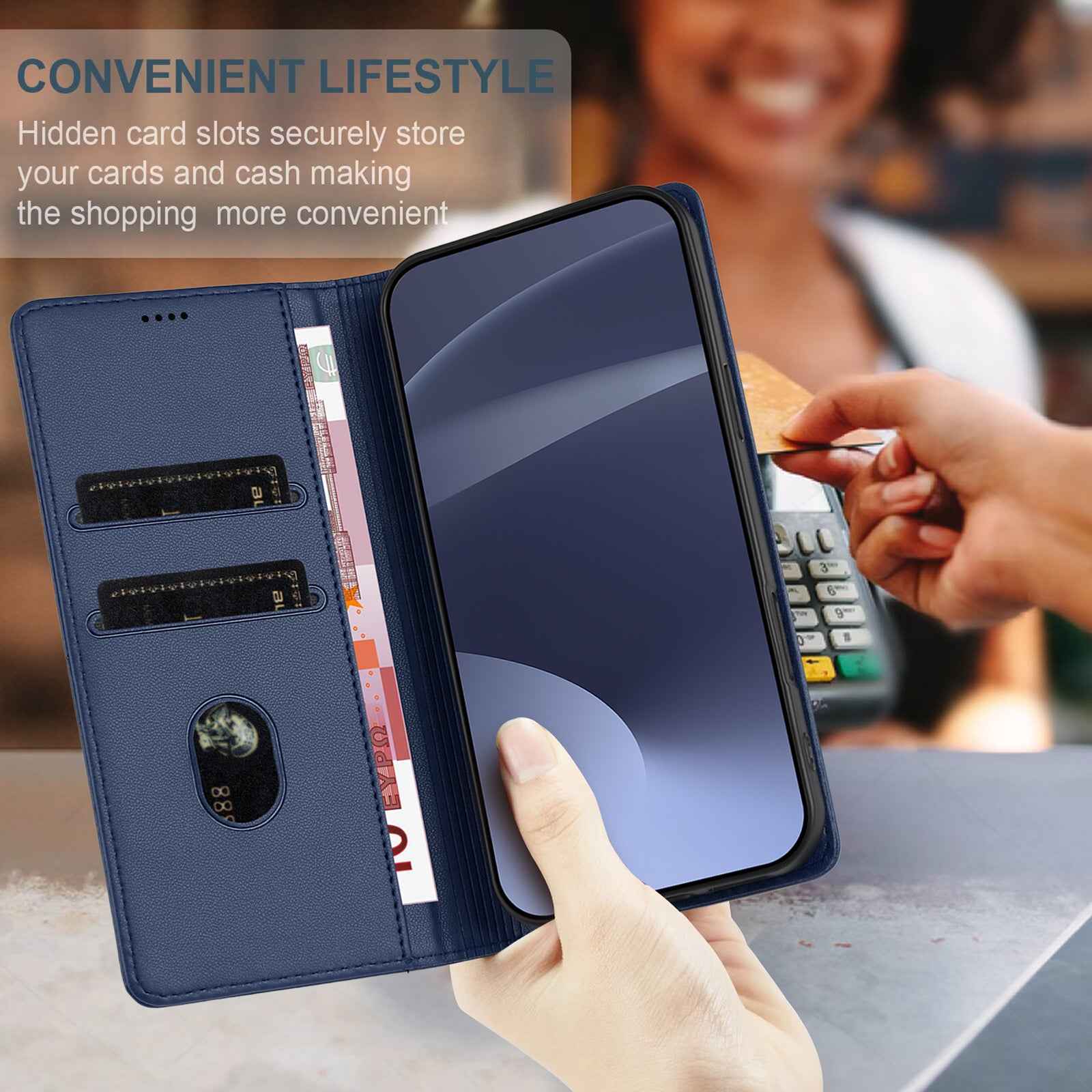 For Samsung Galaxy A57 5G Phone Cases Punk Style Imprinted Wallet Stand Leather Cover - Dark Blue