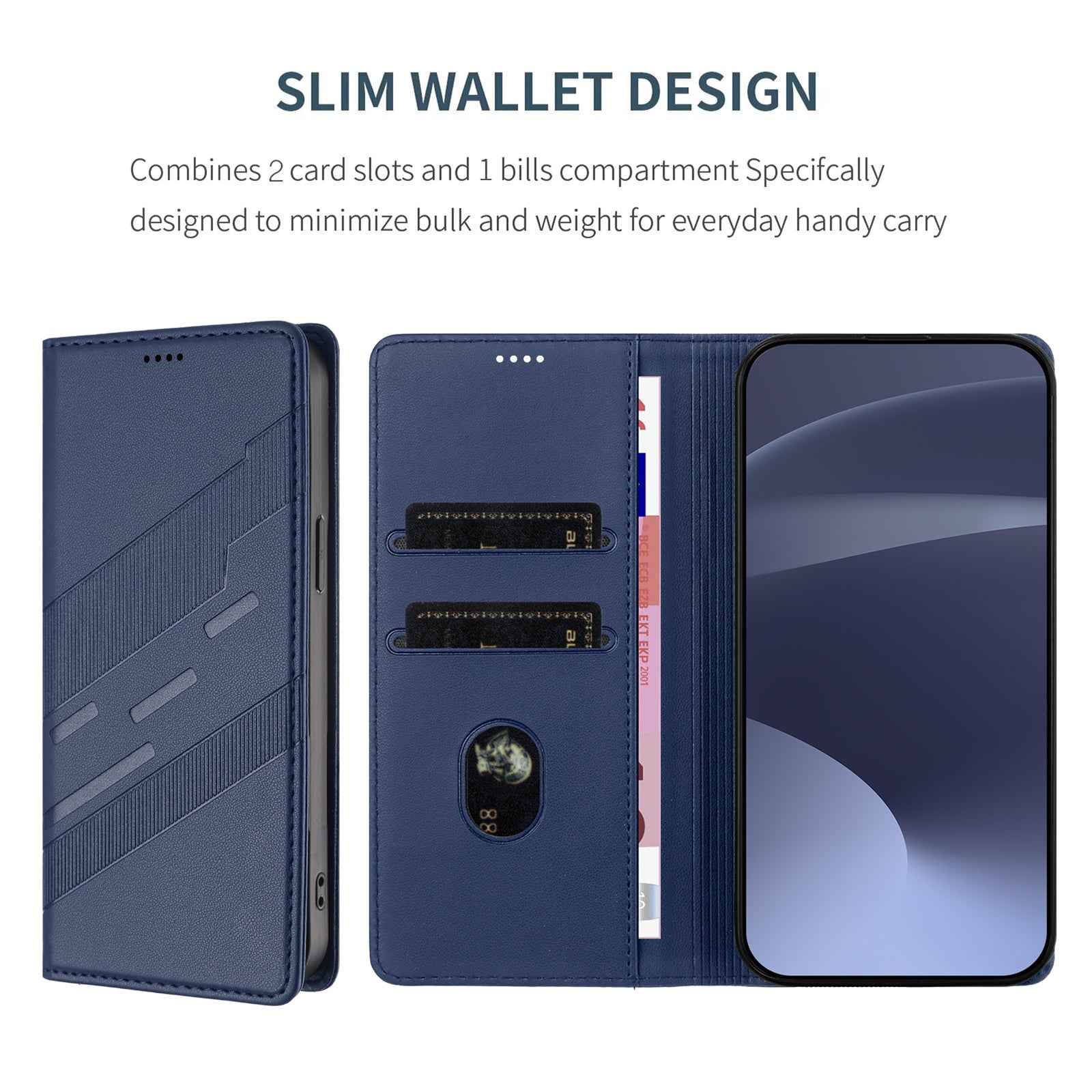 For Samsung Galaxy A57 5G Phone Cases Punk Style Imprinted Wallet Stand Leather Cover - Dark Blue
