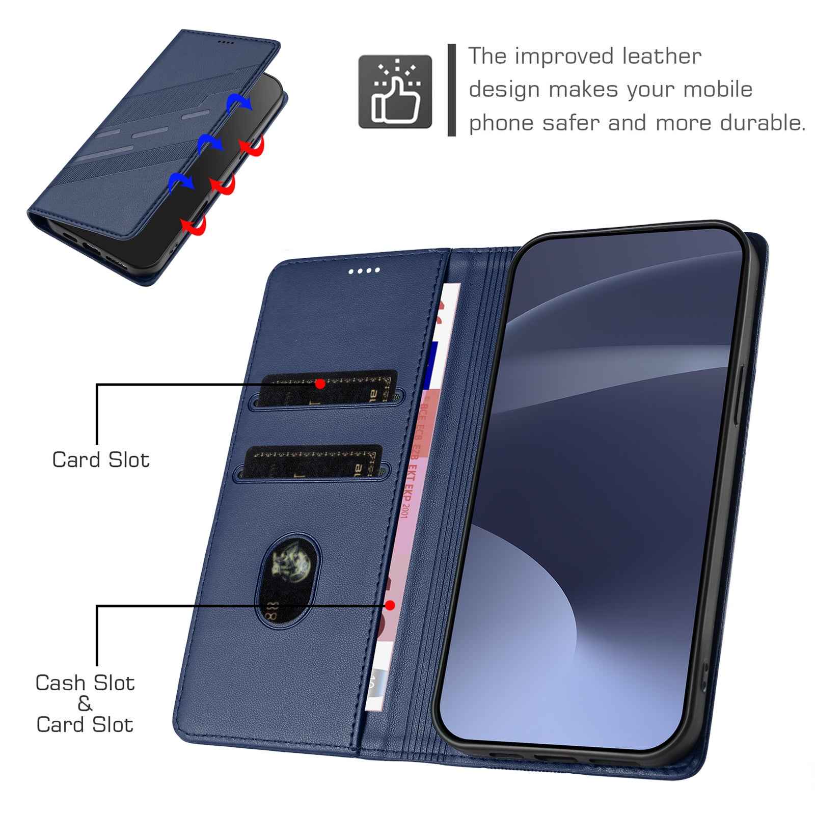 For Samsung Galaxy A57 5G Phone Cases Punk Style Imprinted Wallet Stand Leather Cover - Dark Blue