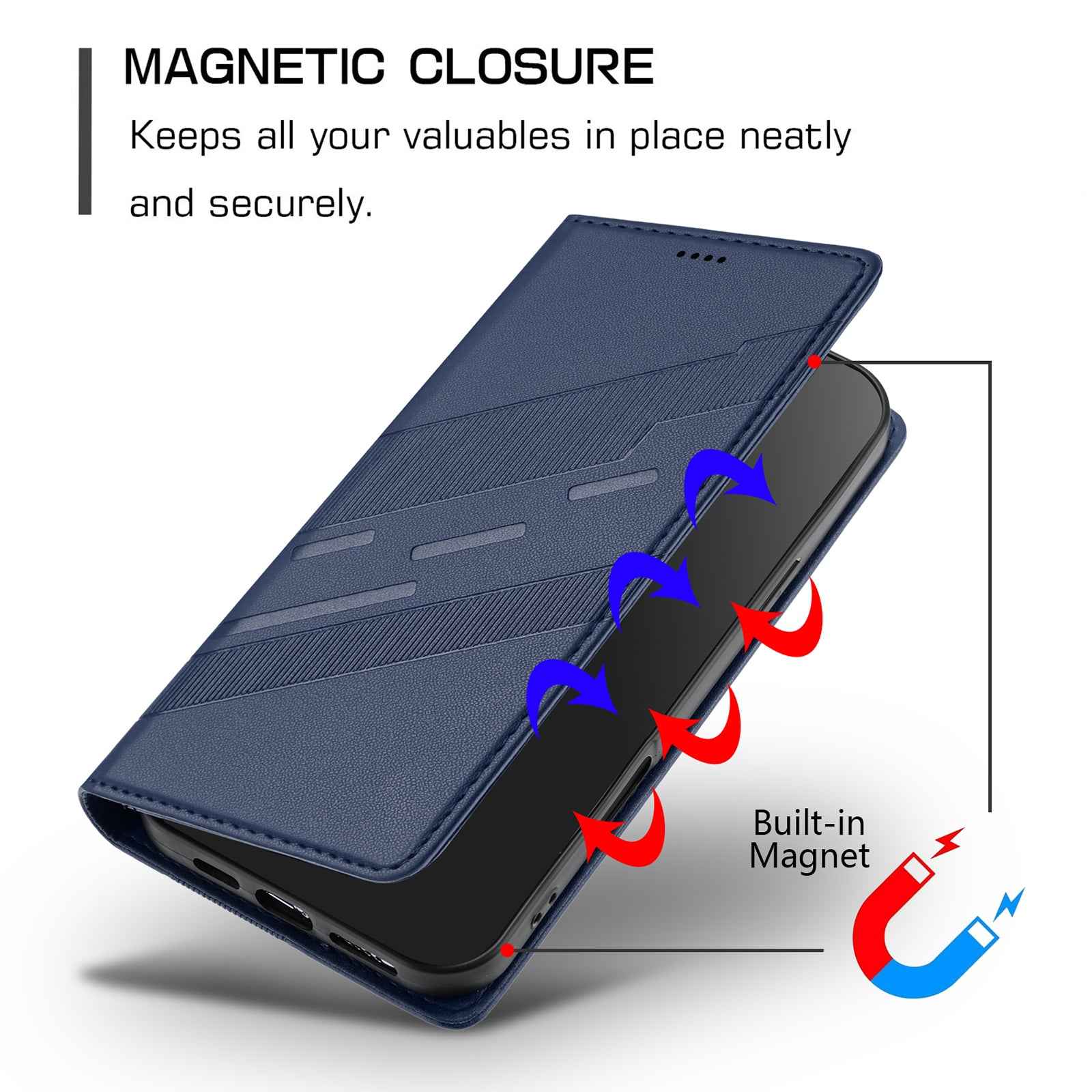 For Samsung Galaxy A57 5G Phone Cases Punk Style Imprinted Wallet Stand Leather Cover - Dark Blue