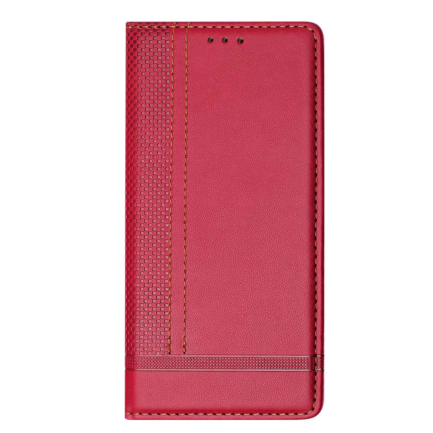 For Samsung Galaxy A57 5G Case L-Shaped Grid Pattern Leather Stand Phone Cover with Card Slots - Red