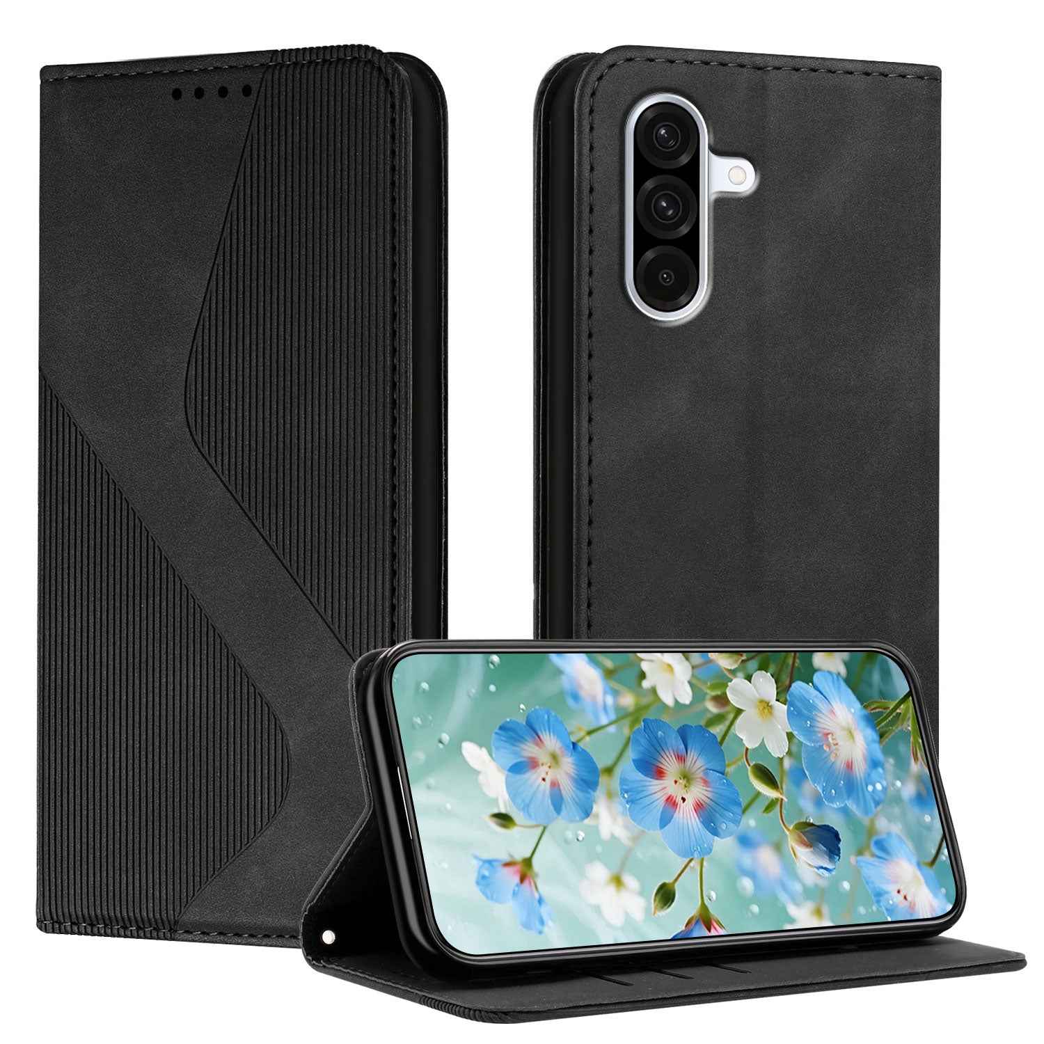 For Samsung Galaxy A57 5G Phone Cover Skin-touch Feel Leather Wallet Case with Stand - Black