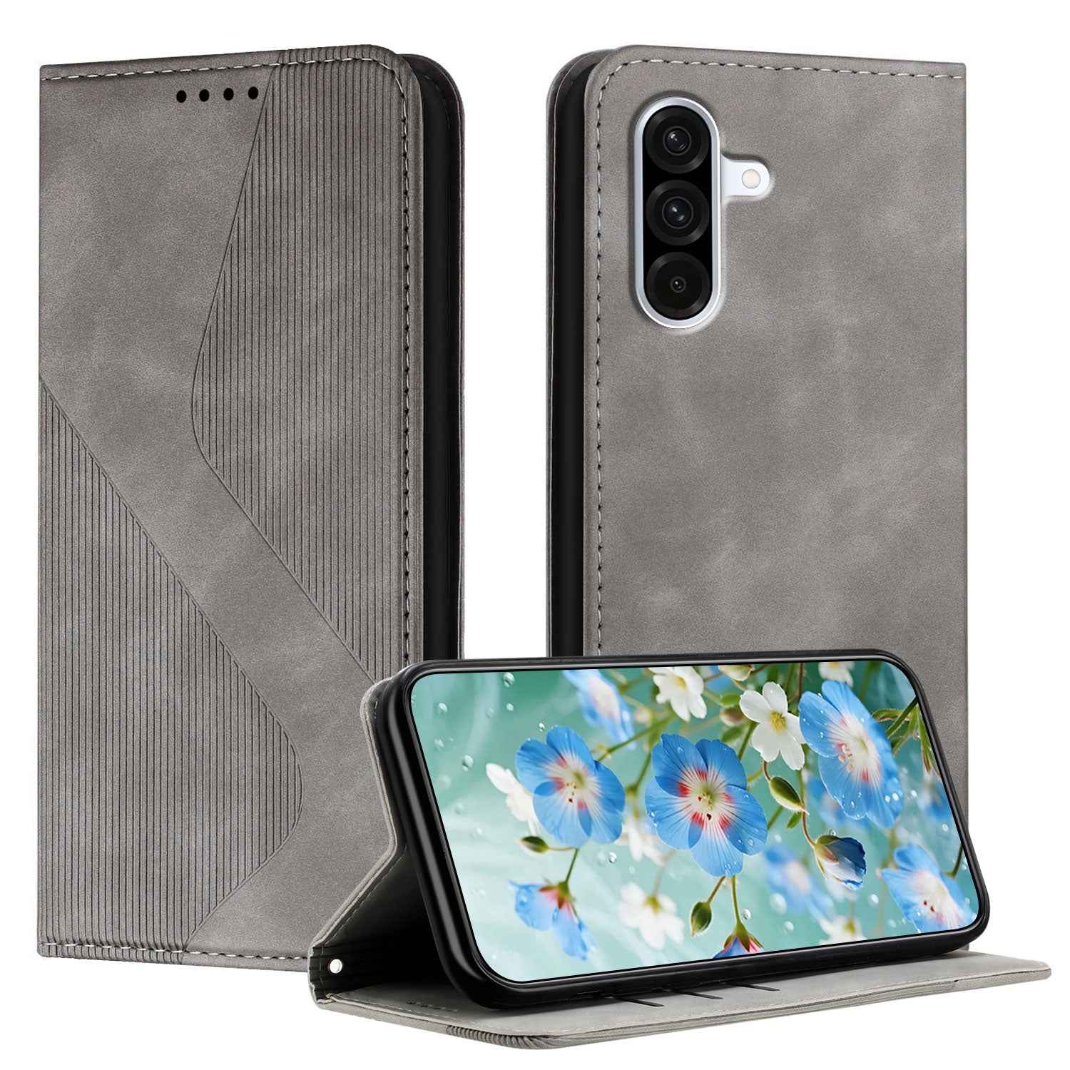 For Samsung Galaxy A57 5G Phone Cover Skin-touch Feel Leather Wallet Case with Stand - Grey