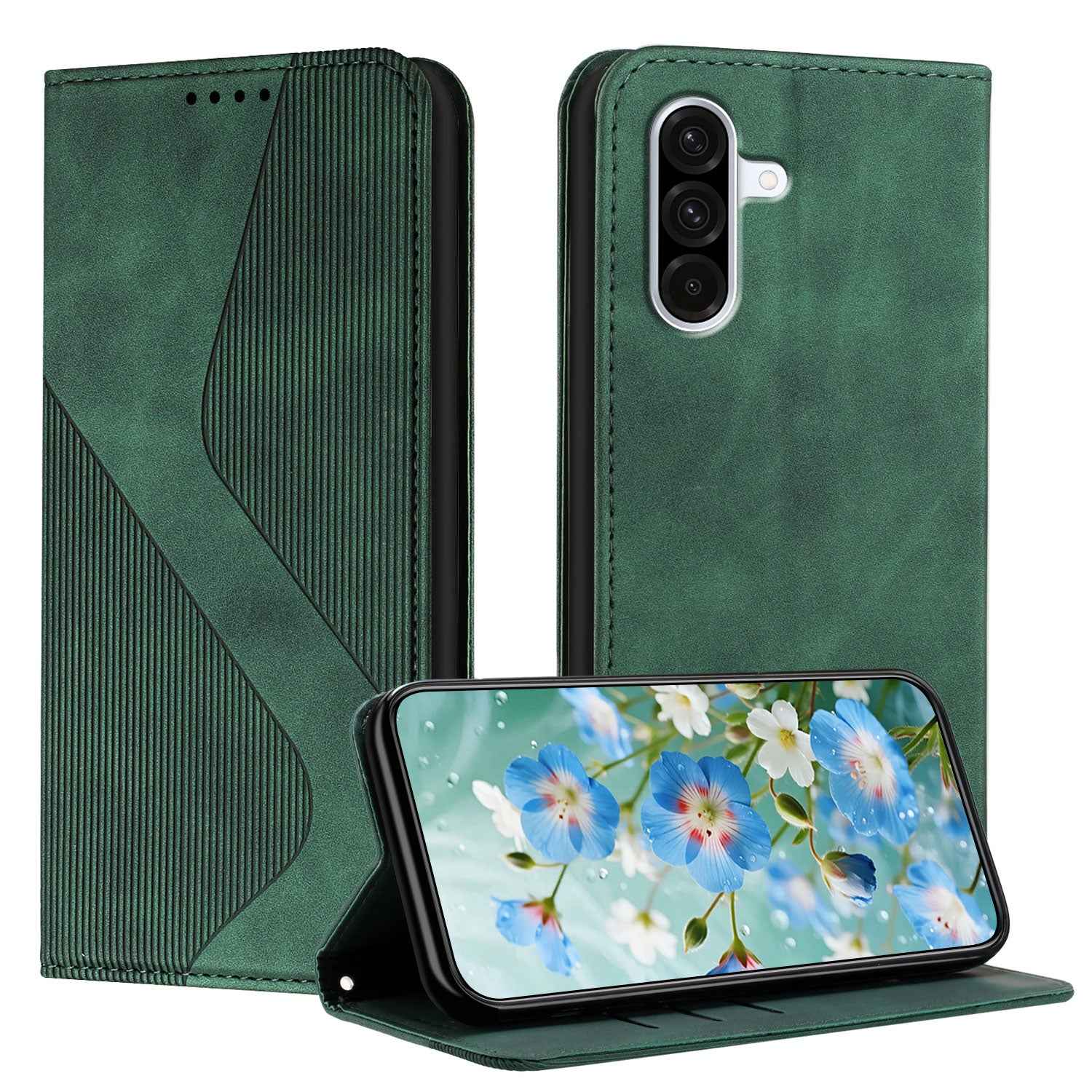 For Samsung Galaxy A57 5G Phone Cover Skin-touch Feel Leather Wallet Case with Stand - Green