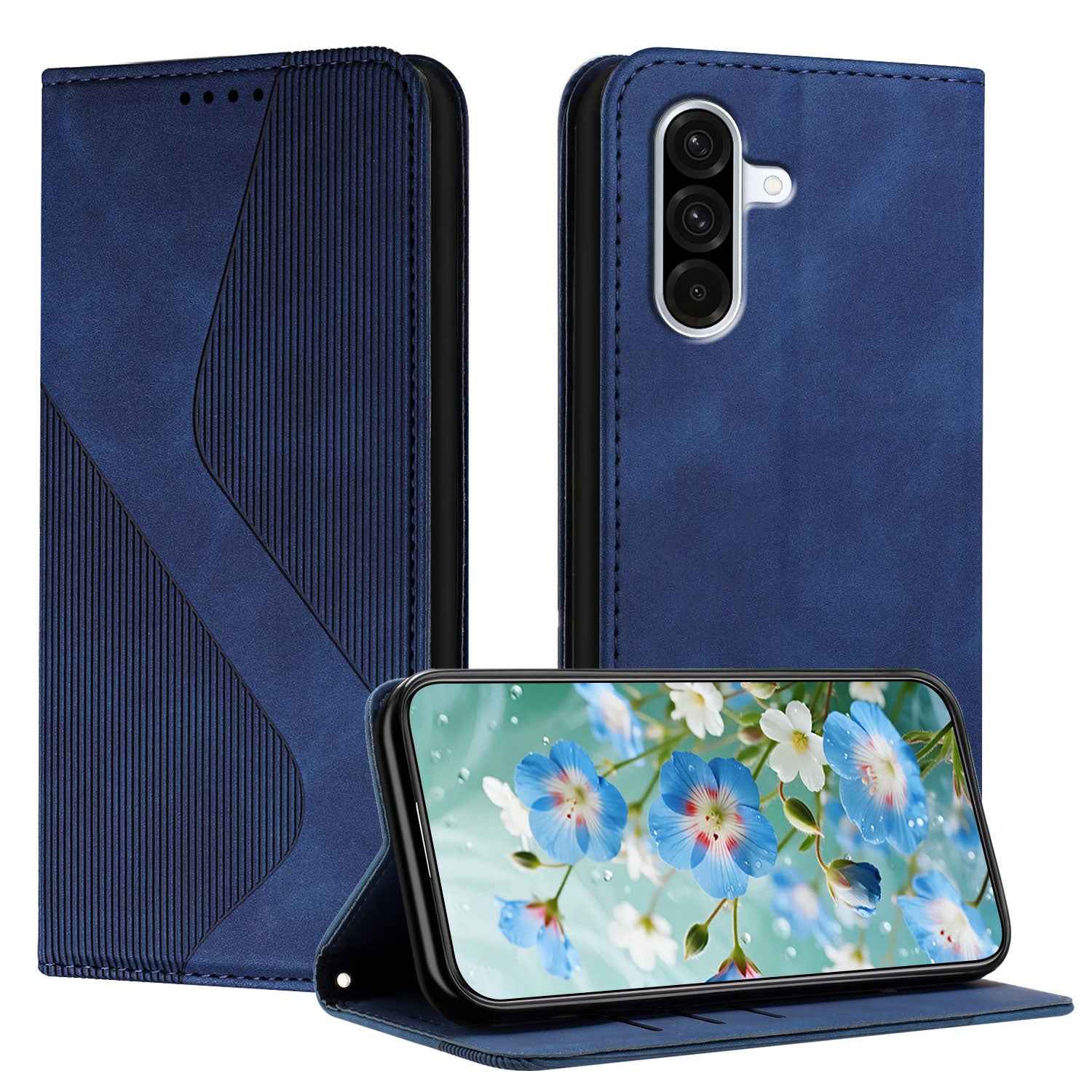 For Samsung Galaxy A57 5G Phone Cover Skin-touch Feel Leather Wallet Case with Stand - Blue