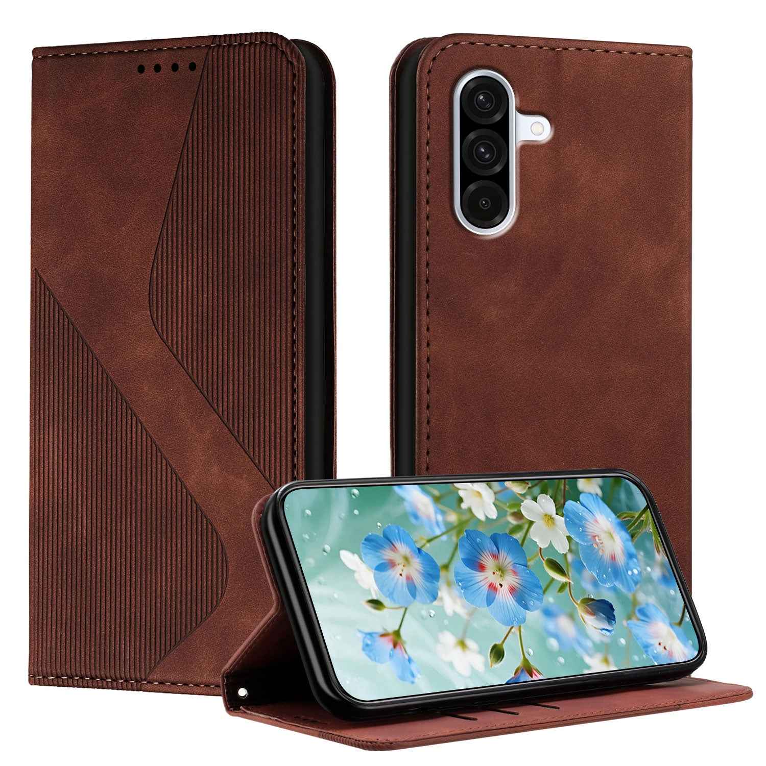For Samsung Galaxy A57 5G Phone Cover Skin-touch Feel Leather Wallet Case with Stand - Brown
