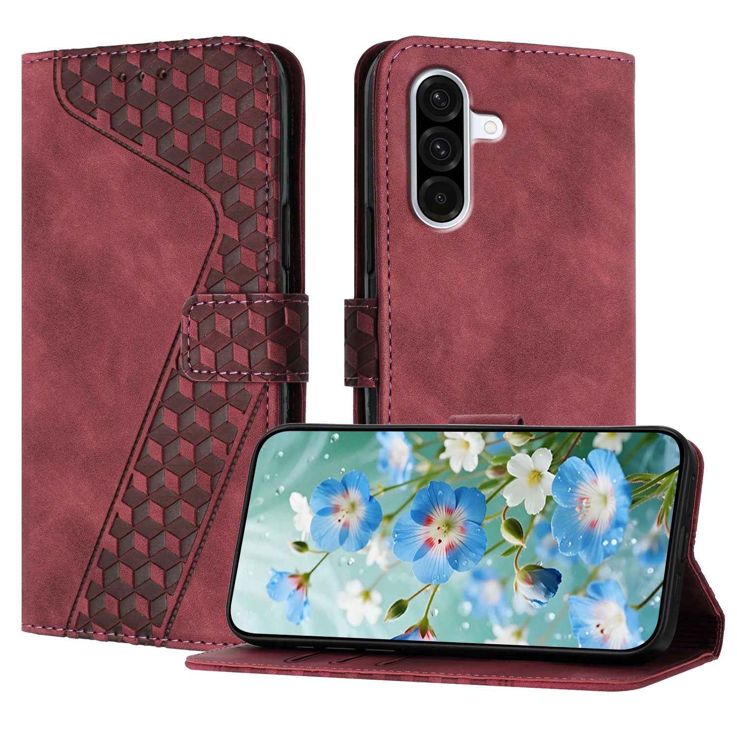 For Samsung Galaxy A57 5G Leather Case 7-Shaped Pattern Wallet Stand Shockproof Phone Cover - Brown