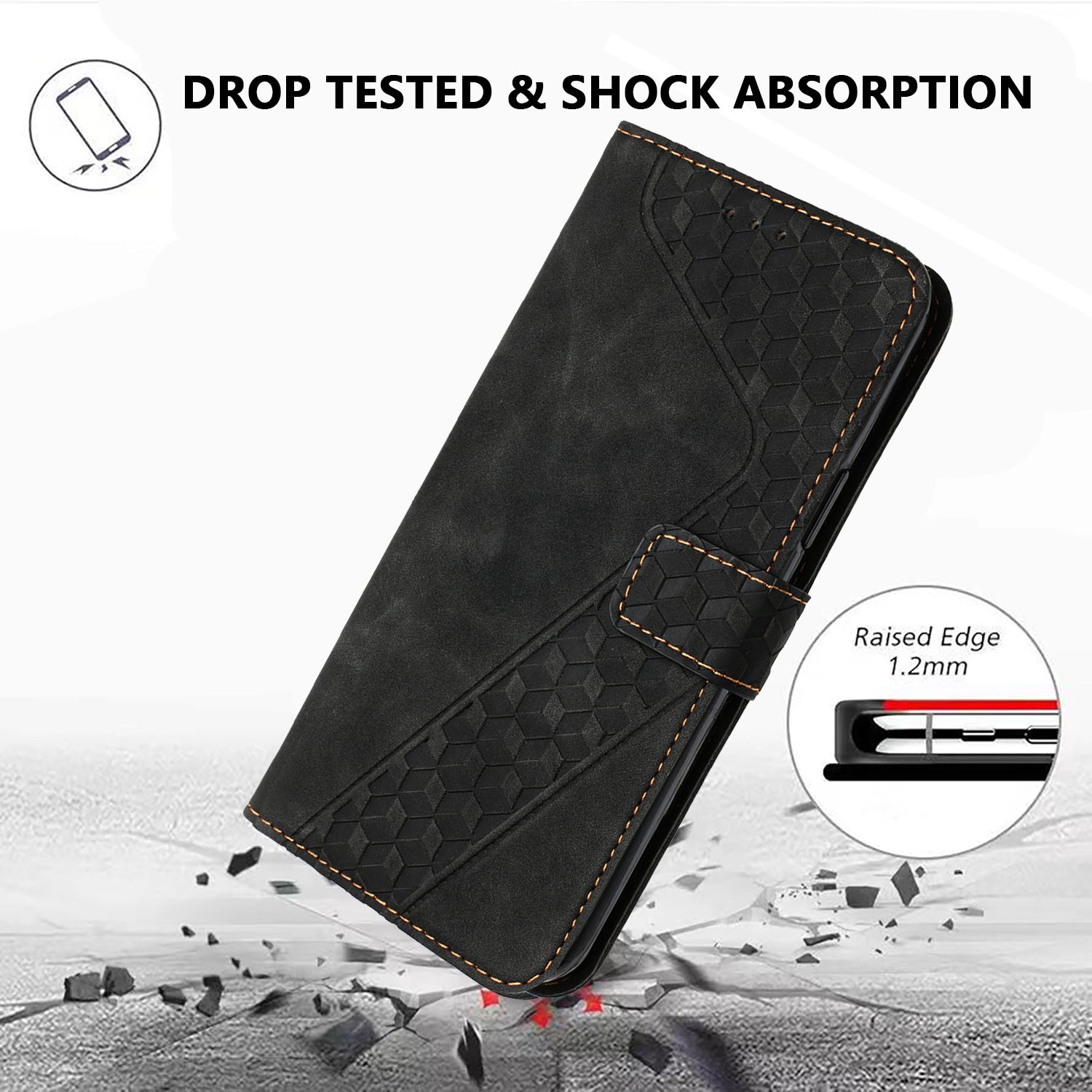 For Samsung Galaxy A57 5G Leather Case 7-Shaped Pattern Wallet Stand Shockproof Phone Cover - Black
