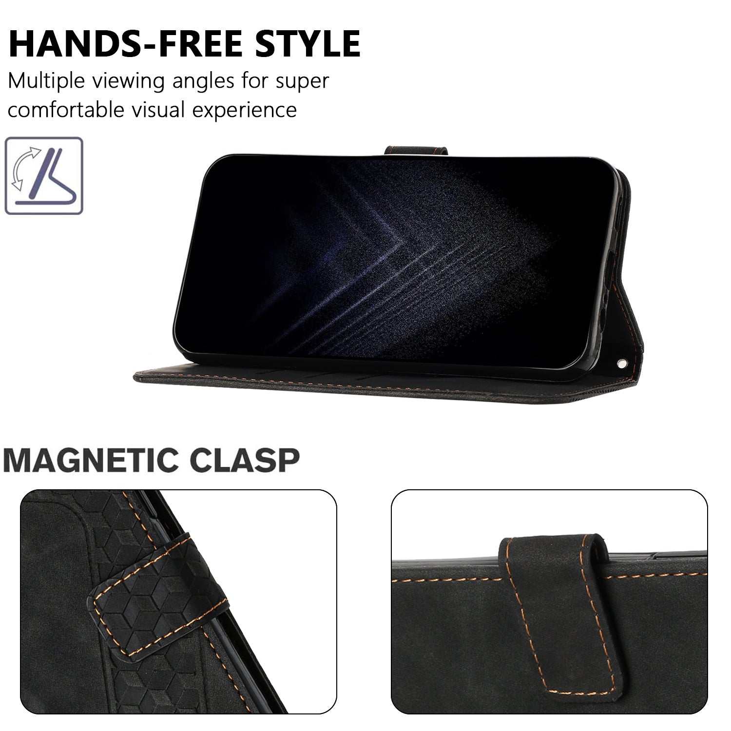 For Samsung Galaxy A57 5G Leather Case 7-Shaped Pattern Wallet Stand Shockproof Phone Cover - Black