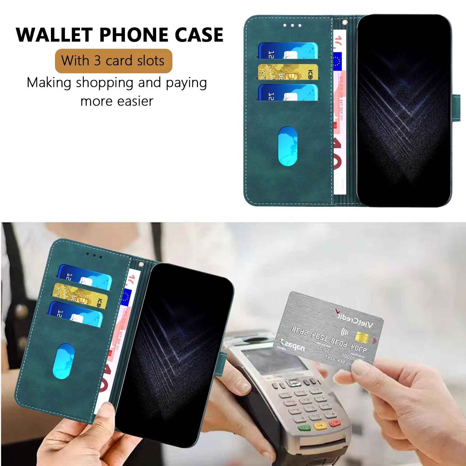 For Samsung Galaxy A57 5G Leather Case 7-Shaped Pattern Wallet Stand Shockproof Phone Cover - Green