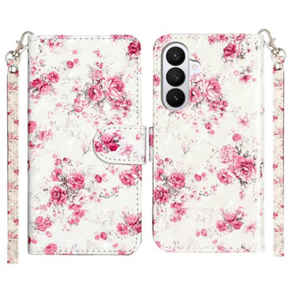 For Samsung Galaxy A57 5G Wallet Case 3D Pattern Printed Leather Phone Cover with Strap - Roses