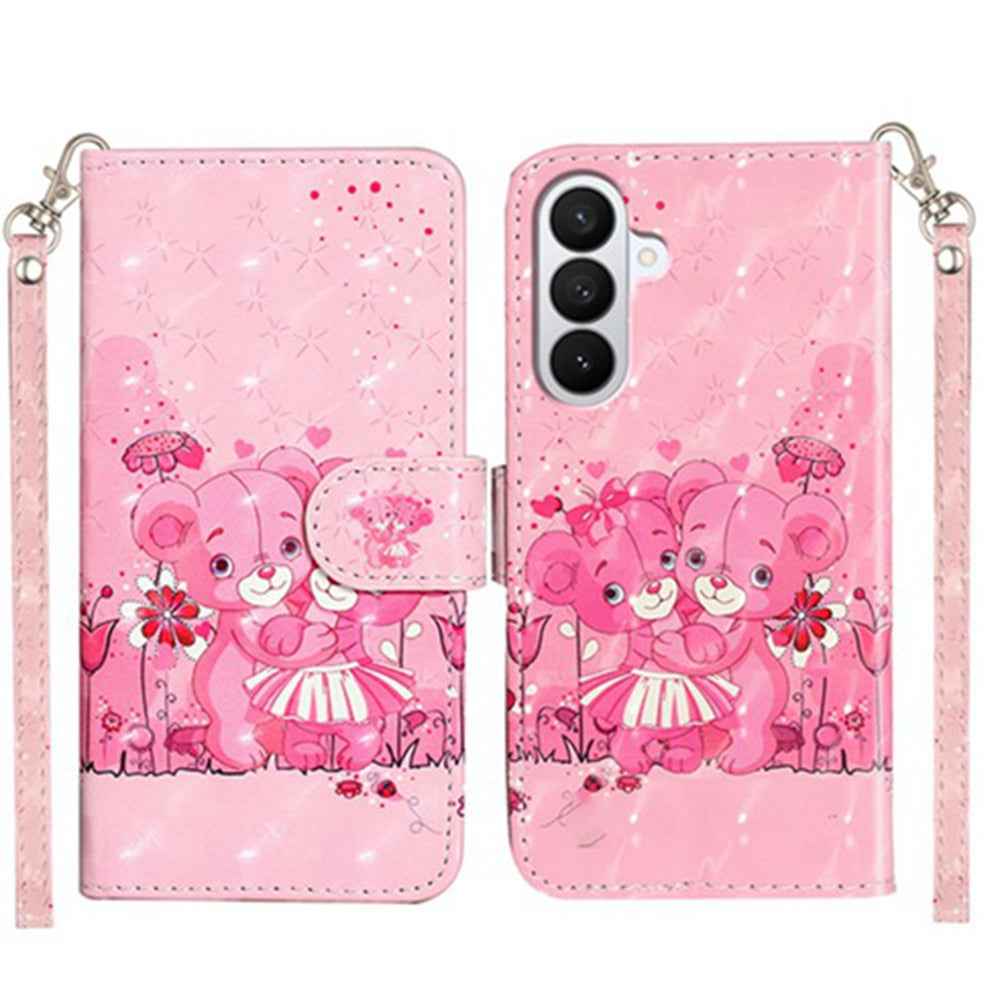 For Samsung Galaxy A57 5G Wallet Case 3D Pattern Printed Leather Phone Cover with Strap - Bears