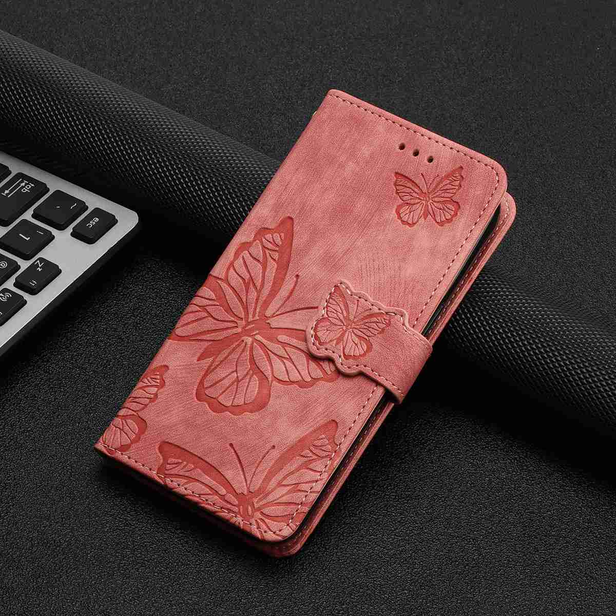 For Xiaomi Redmi Note 15 4G (Global) / Xiaomi Poco M8 5G / Xiaomi Redmi Note 15 5G (Global) Case Butterfly Design Flip Wallet Leather Phone Cover Skin-Touch - Pink
