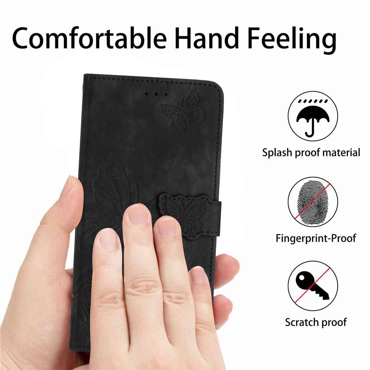 For Xiaomi Redmi Note 15 4G (Global) / Xiaomi Poco M8 5G / Xiaomi Redmi Note 15 5G (Global) Case Butterfly Design Flip Wallet Leather Phone Cover Skin-Touch - Black