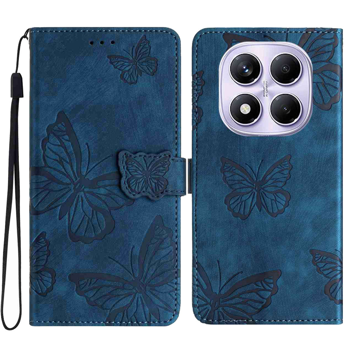 For Xiaomi Redmi Note 15 4G (Global) / Xiaomi Poco M8 5G / Xiaomi Redmi Note 15 5G (Global) Case Butterfly Design Flip Wallet Leather Phone Cover Skin-Touch - Blue