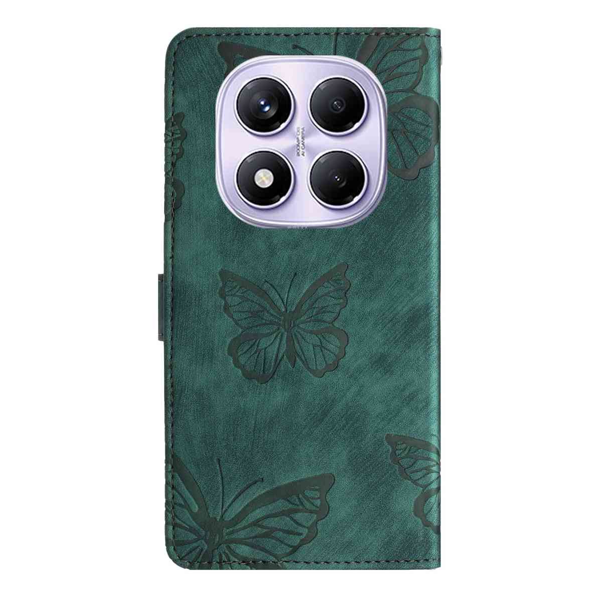 For Xiaomi Redmi Note 15 4G (Global) / Xiaomi Poco M8 5G / Xiaomi Redmi Note 15 5G (Global) Case Butterfly Design Flip Wallet Leather Phone Cover Skin-Touch - Green