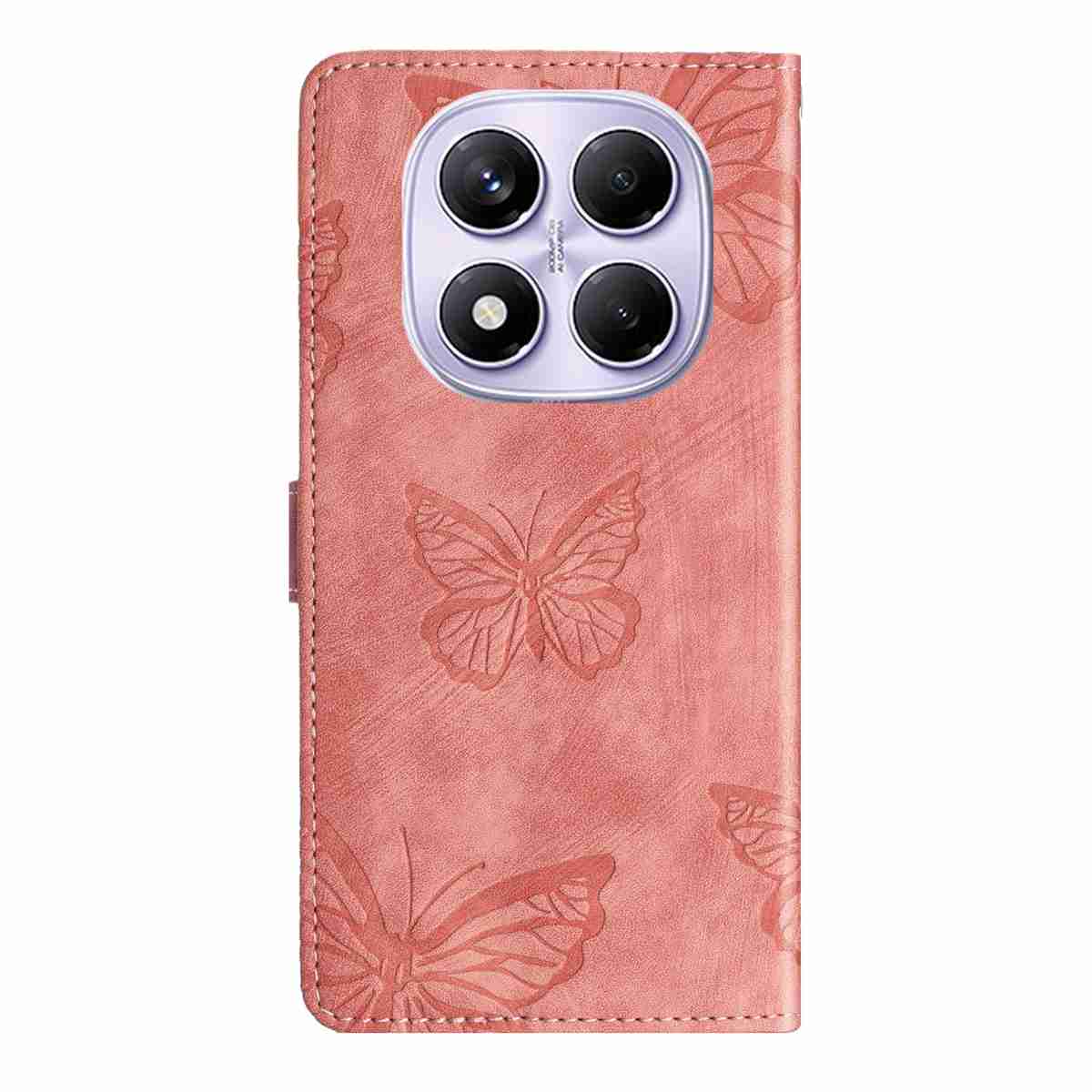 For Xiaomi Poco M8 Pro 5G / Xiaomi Redmi Note 15 Pro+ 5G (Global) Case Butterfly Design Flip Wallet Leather Phone Cover Skin-Touch - Pink