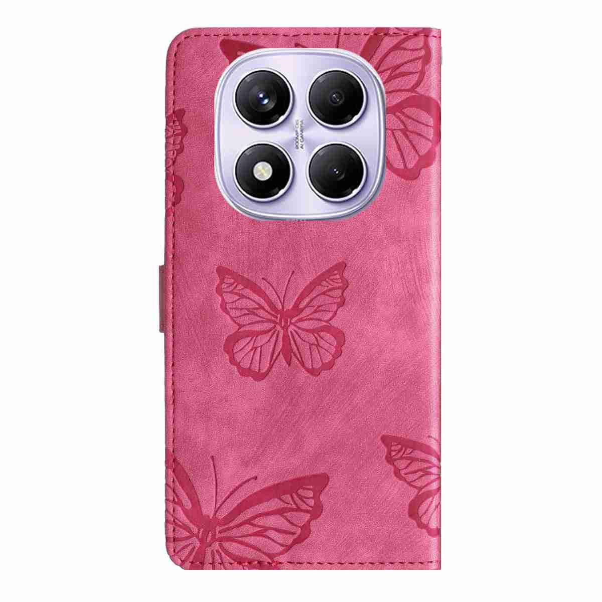 For Xiaomi Poco M8 Pro 5G / Xiaomi Redmi Note 15 Pro+ 5G (Global) Case Butterfly Design Flip Wallet Leather Phone Cover Skin-Touch - Rose