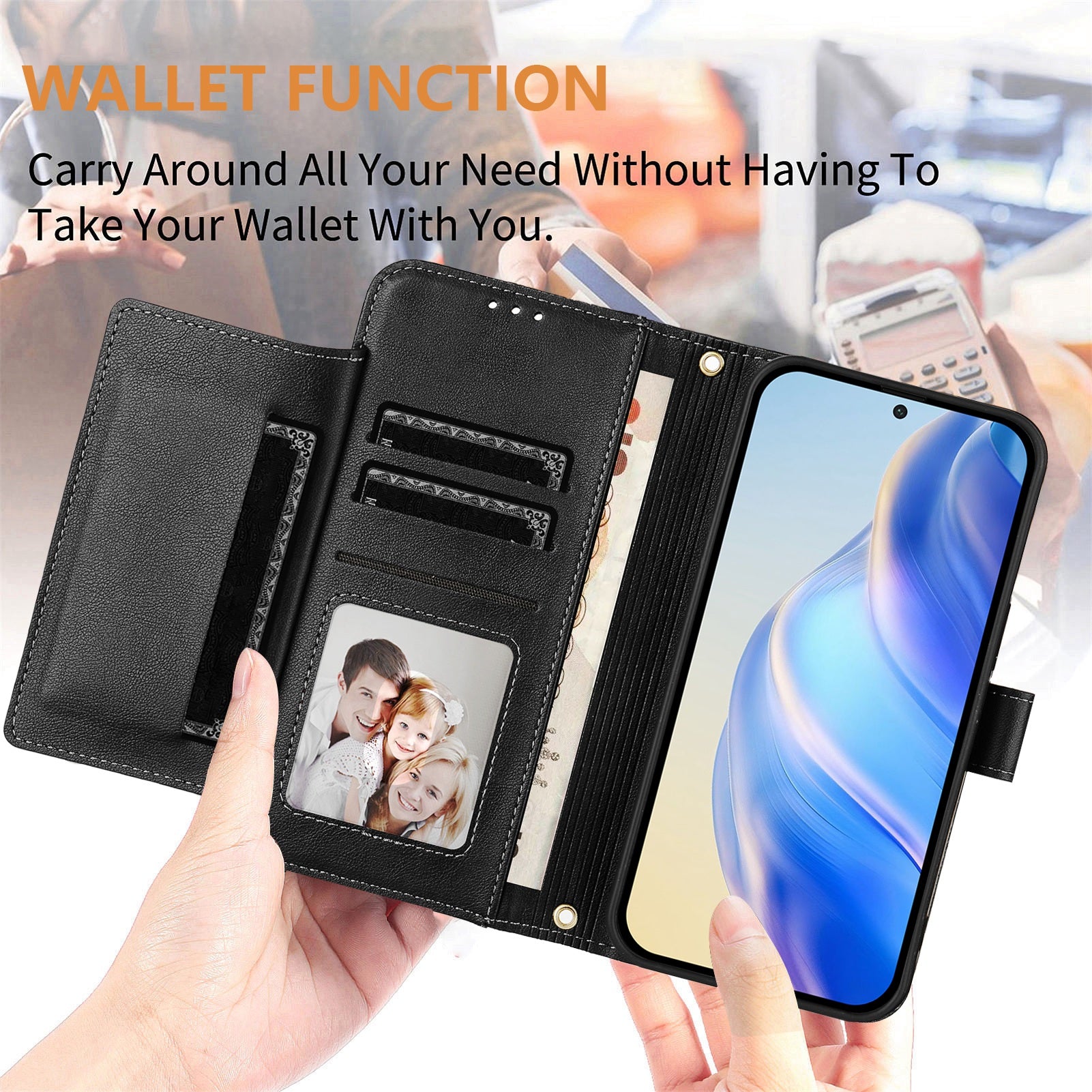For Xiaomi Redmi Note 15 Pro 4G (Global) Case Zipper Pocket Multiple Card Slots Leather Phone Cover - Black