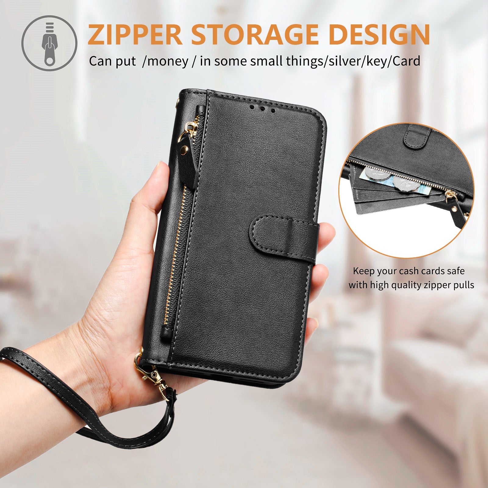 For Xiaomi Redmi Note 15 Pro 4G (Global) Case Zipper Pocket Multiple Card Slots Leather Phone Cover - Black