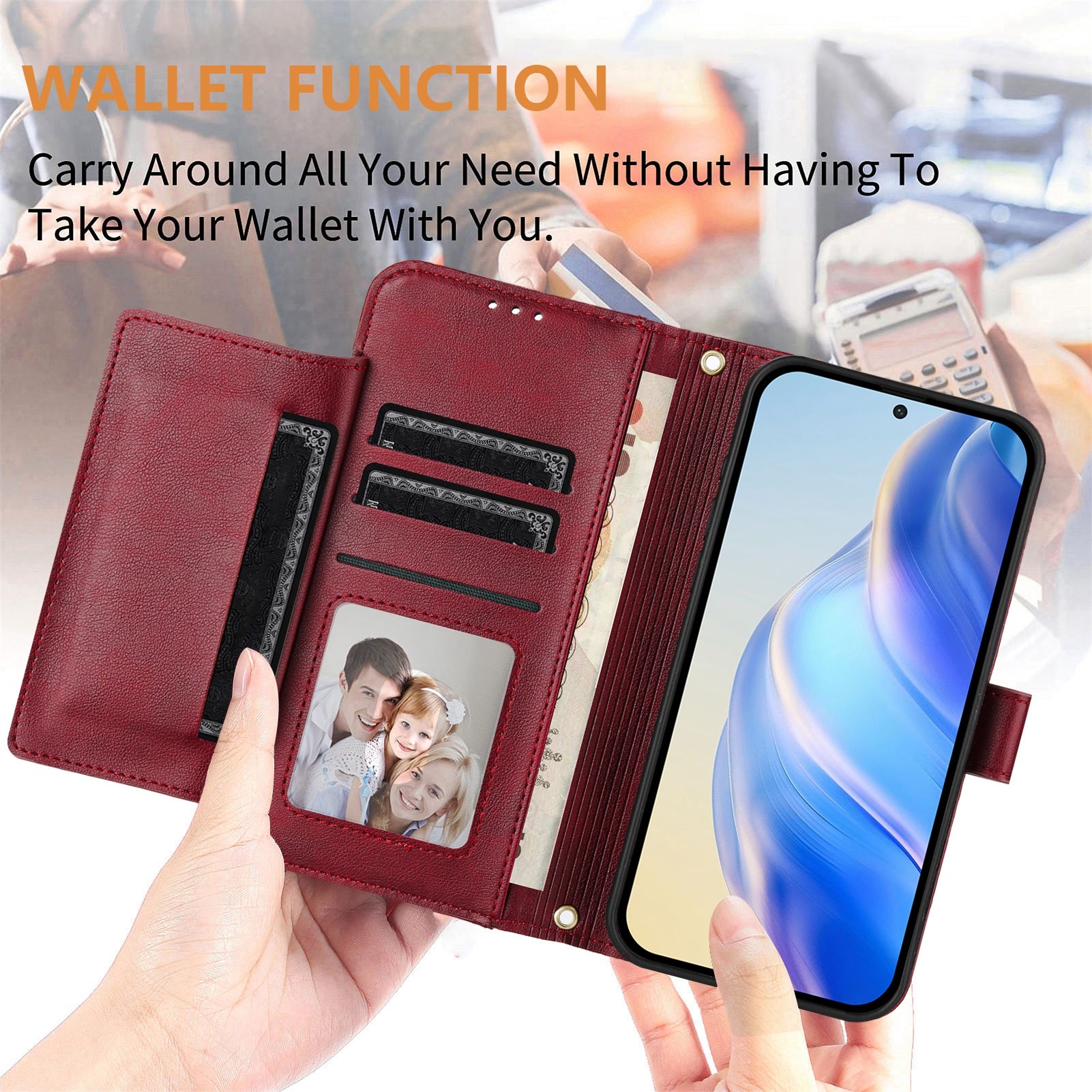 For Xiaomi Redmi Note 15 Pro 4G (Global) Case Zipper Pocket Multiple Card Slots Leather Phone Cover - Red