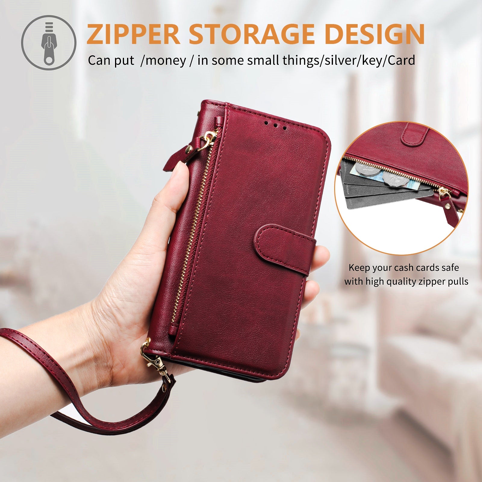 For Xiaomi Redmi Note 15 Pro 4G (Global) Case Zipper Pocket Multiple Card Slots Leather Phone Cover - Red
