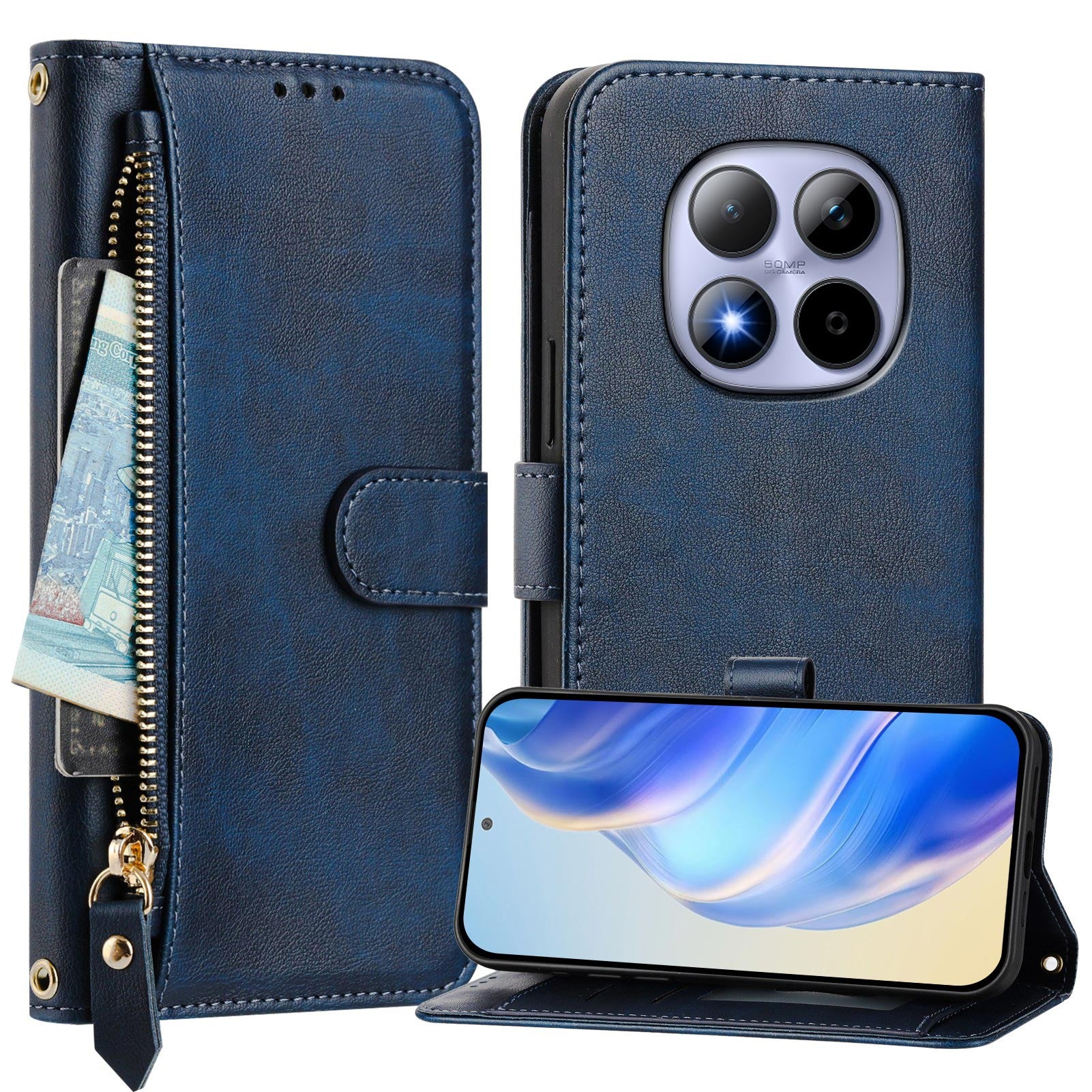 For Xiaomi Redmi Note 15 Pro 4G (Global) Case Zipper Pocket Multiple Card Slots Leather Phone Cover - Blue