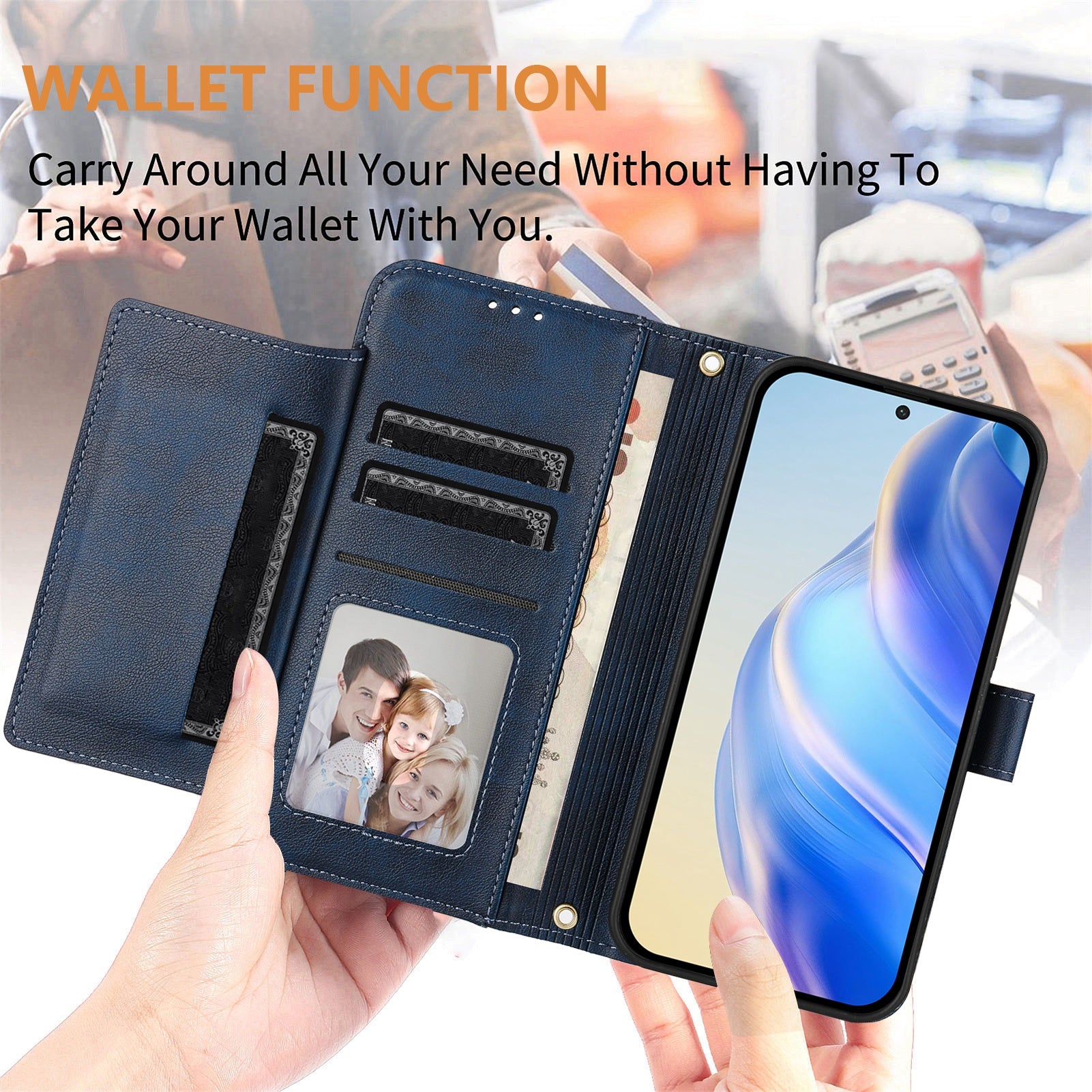 For Xiaomi Redmi Note 15 Pro 4G (Global) Case Zipper Pocket Multiple Card Slots Leather Phone Cover - Blue