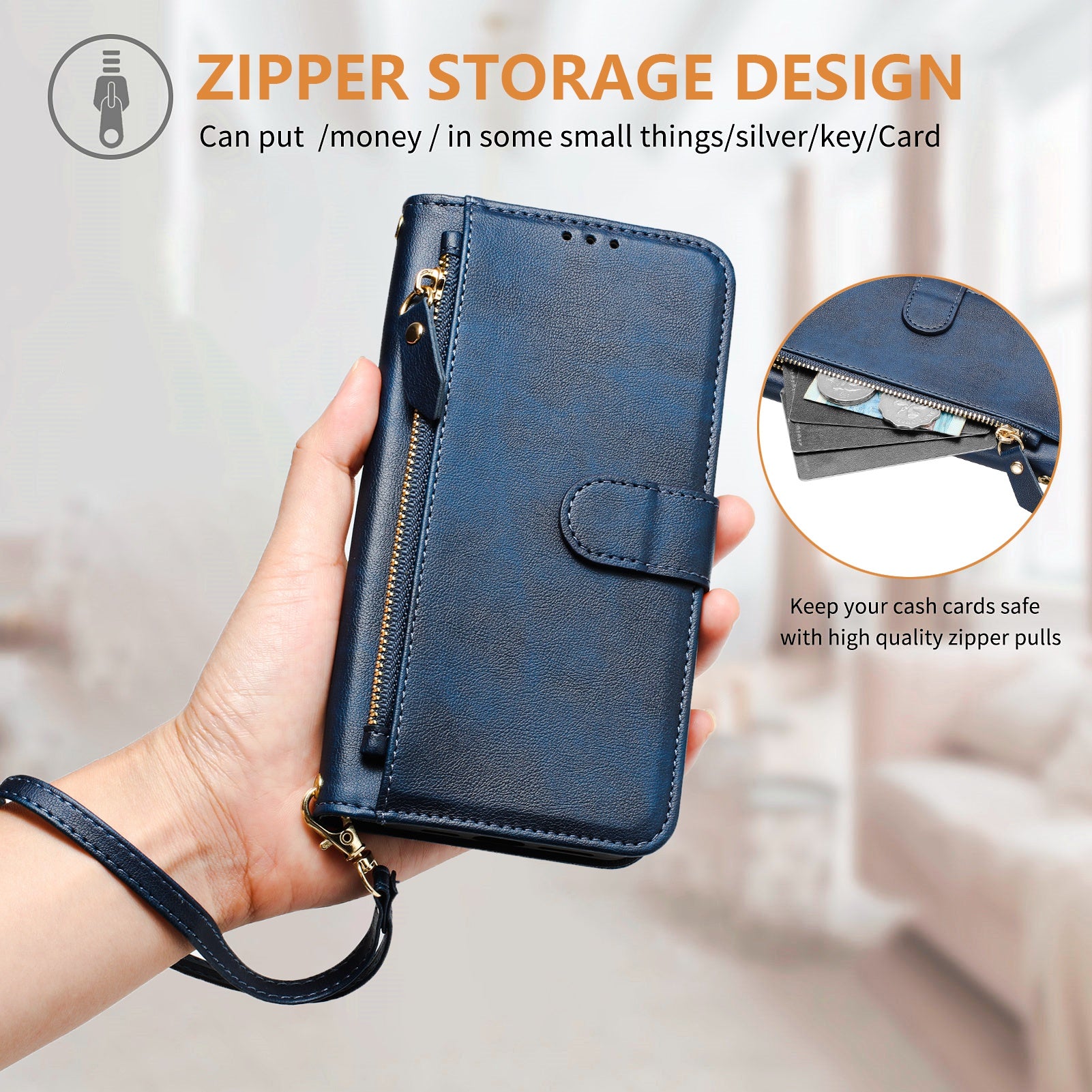 For Xiaomi Redmi Note 15 Pro 4G (Global) Case Zipper Pocket Multiple Card Slots Leather Phone Cover - Blue