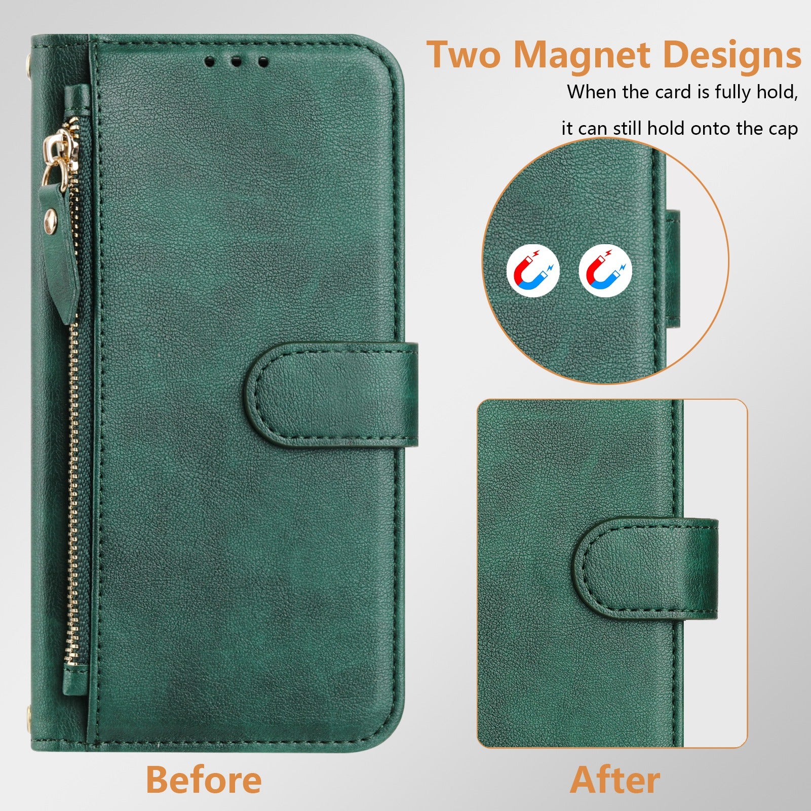 For Xiaomi Redmi Note 15 Pro 4G (Global) Case Zipper Pocket Multiple Card Slots Leather Phone Cover - Green
