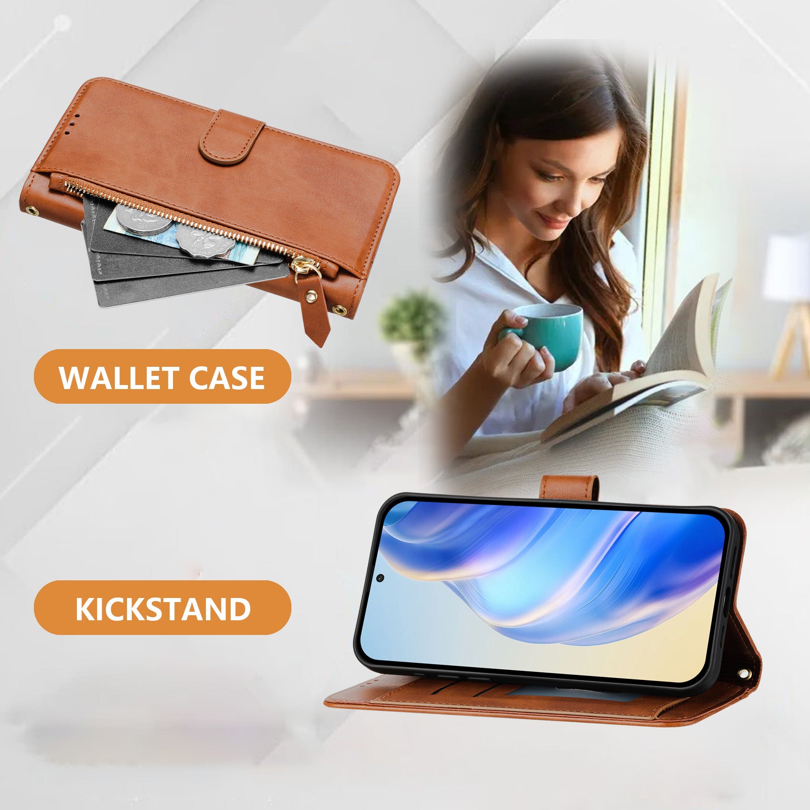 For Xiaomi Redmi Note 15 Pro 4G (Global) Case Zipper Pocket Multiple Card Slots Leather Phone Cover - Brown