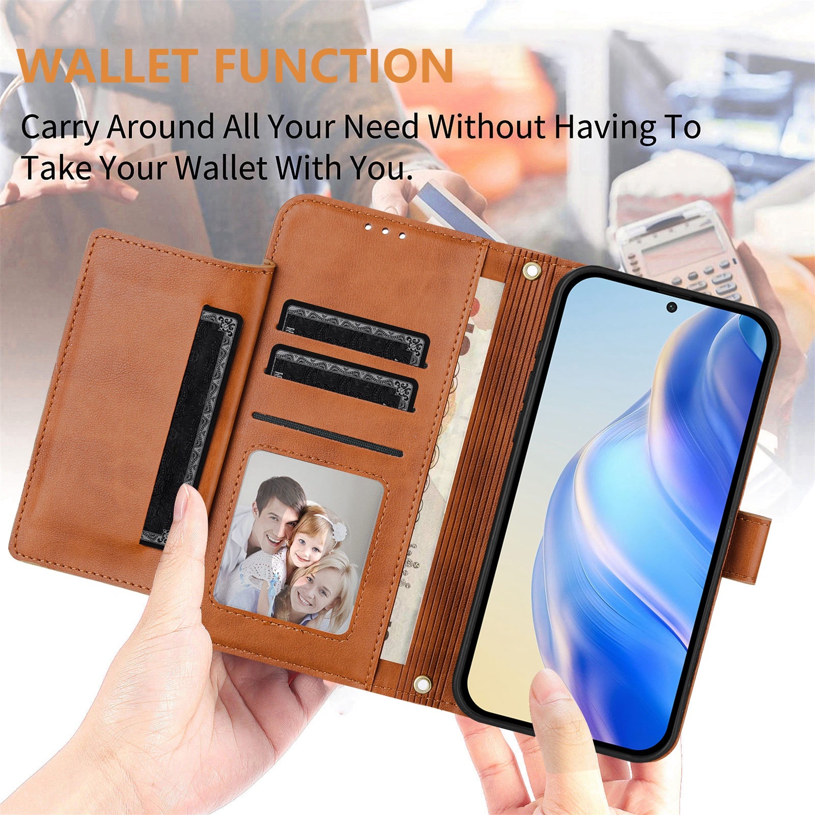 For Xiaomi Redmi Note 15 Pro 4G (Global) Case Zipper Pocket Multiple Card Slots Leather Phone Cover - Brown