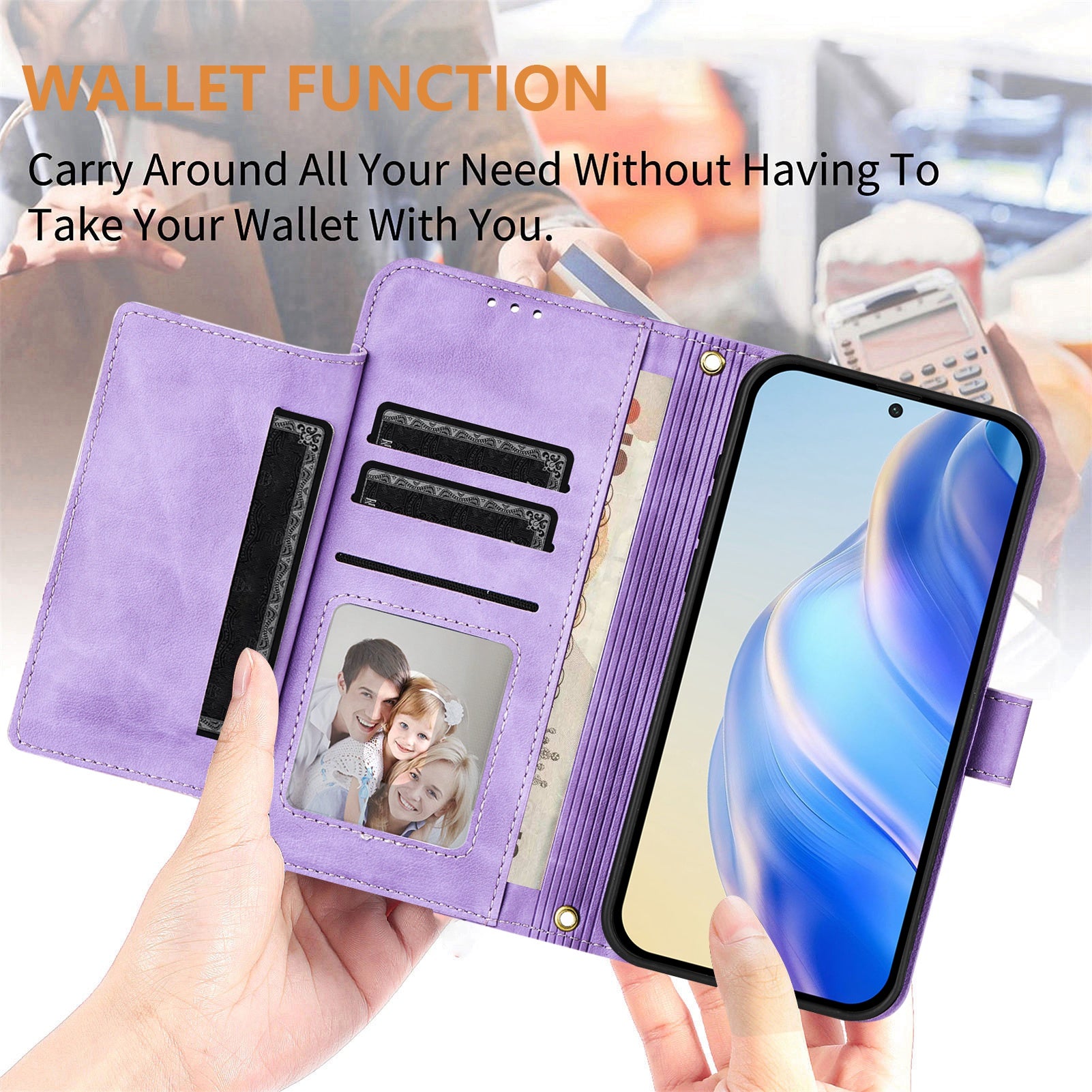 For Xiaomi Redmi Note 15 Pro 4G (Global) Case Zipper Pocket Multiple Card Slots Leather Phone Cover - Purple
