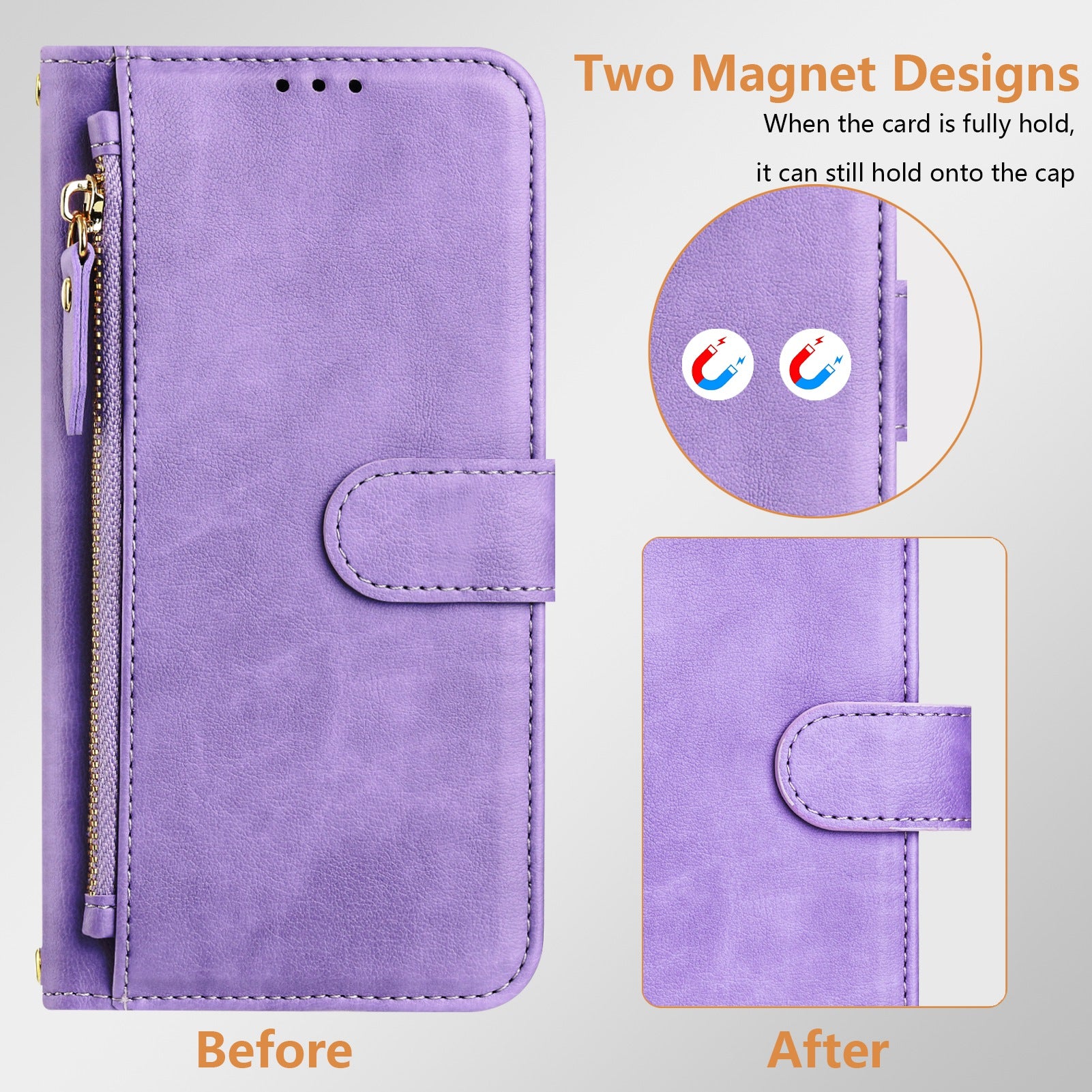 For Xiaomi Redmi Note 15 Pro 4G (Global) Case Zipper Pocket Multiple Card Slots Leather Phone Cover - Purple