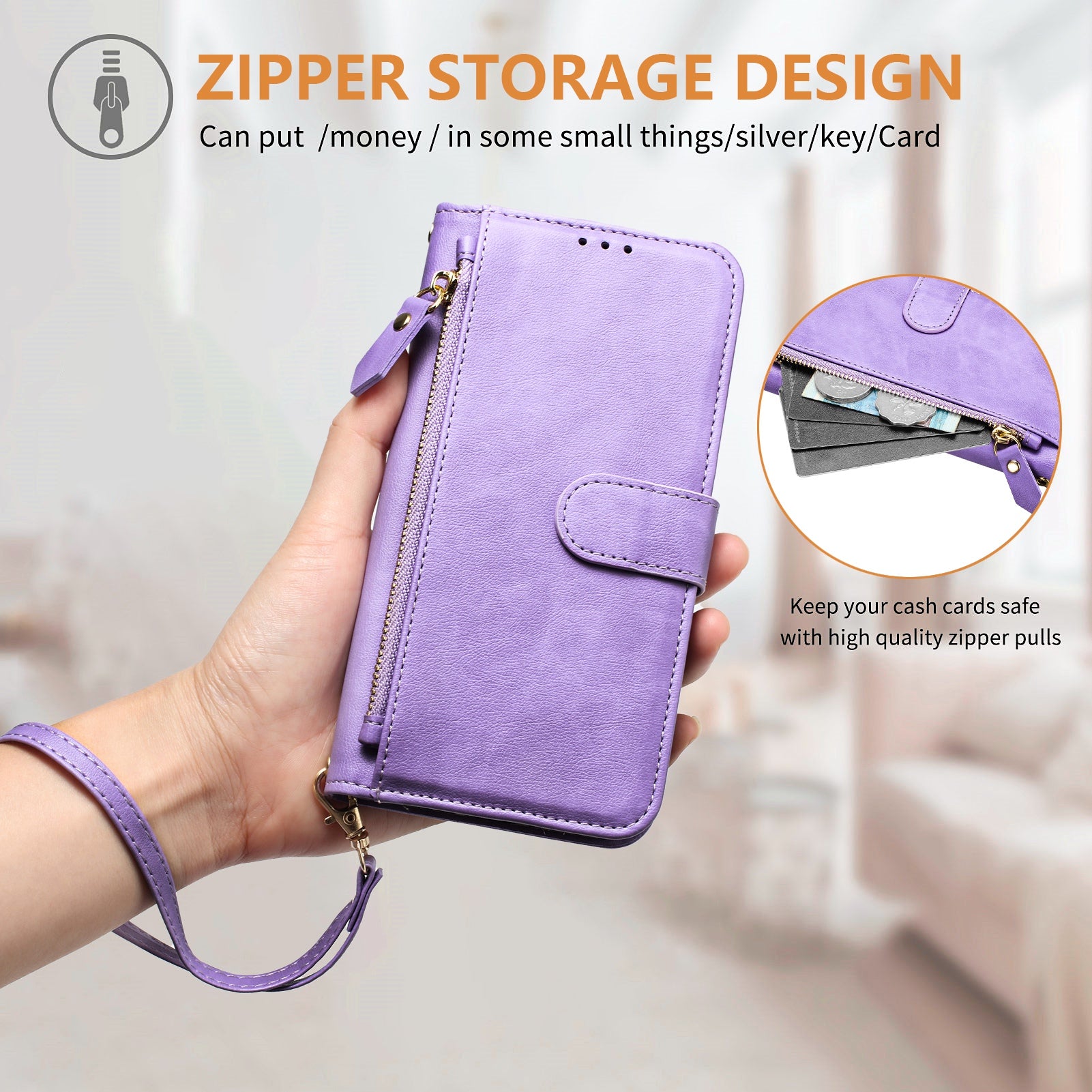 For Xiaomi Redmi Note 15 Pro 4G (Global) Case Zipper Pocket Multiple Card Slots Leather Phone Cover - Purple