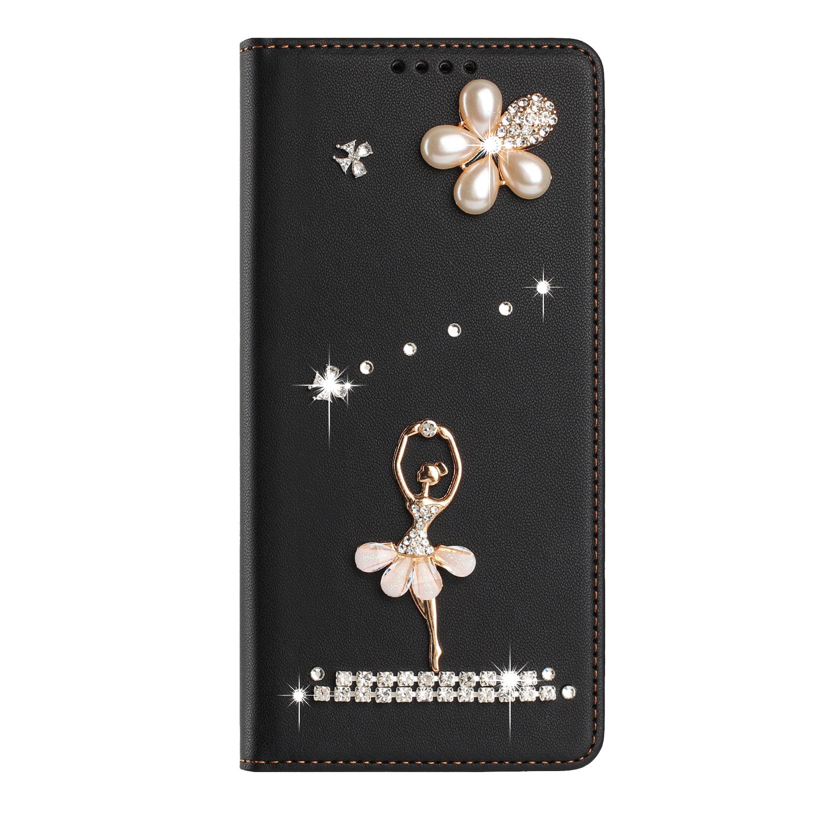 For Xiaomi Poco M8 Pro 5G / Xiaomi Redmi Note 15 Pro+ 5G (Global) Leather Case RFID Blocking Wallet Stand Rhinestones Ballet Dancer Flip Phone Cover - Black