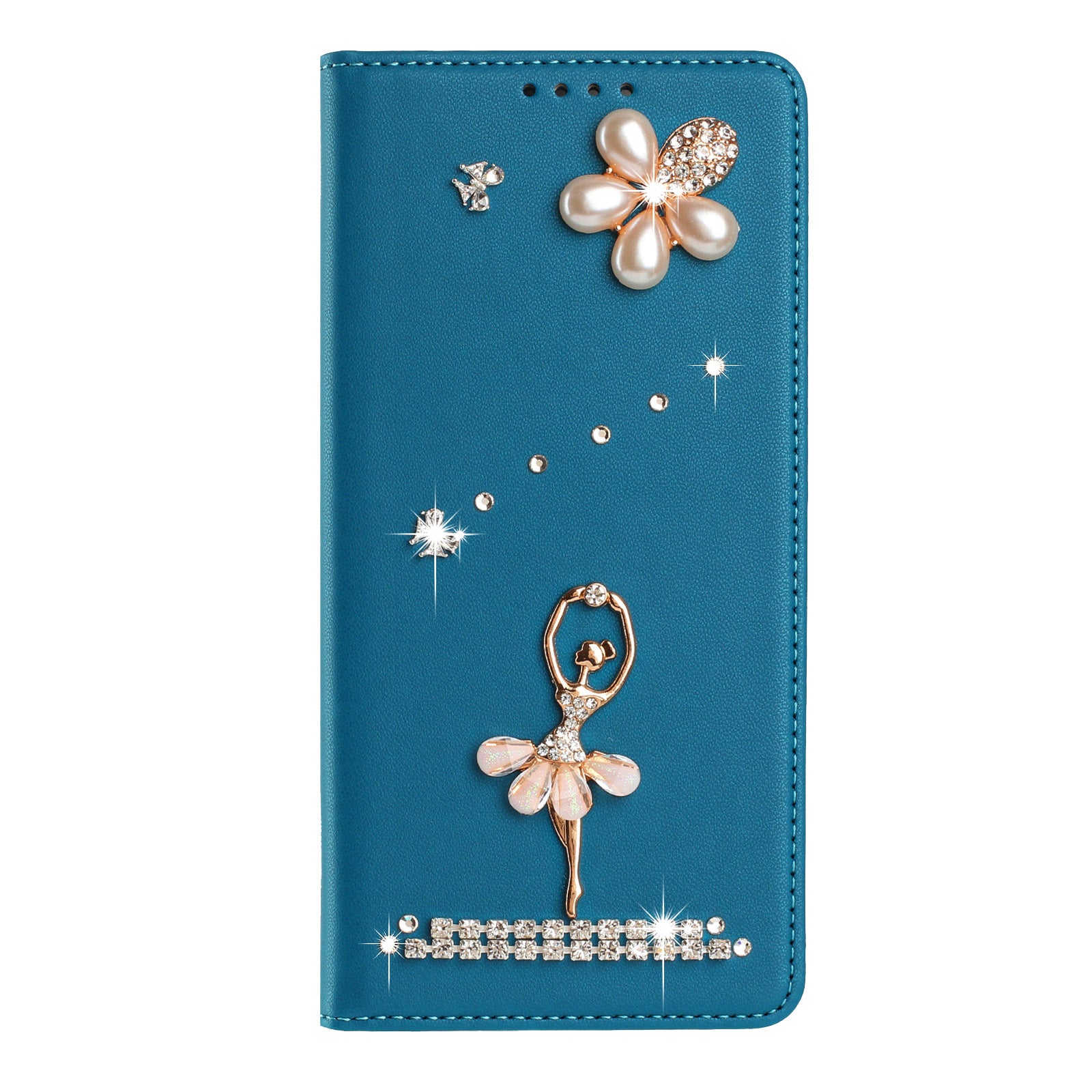 For Xiaomi Redmi Note 15 Pro 5G (Global) Leather Case RFID Blocking Wallet Stand Rhinestones Ballet Dancer Flip Phone Cover - Lake Blue
