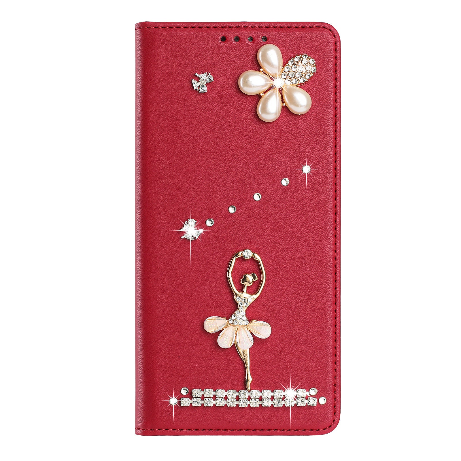 For Xiaomi Redmi Note 15 Pro 5G (Global) Leather Case RFID Blocking Wallet Stand Rhinestones Ballet Dancer Flip Phone Cover - Wine Red