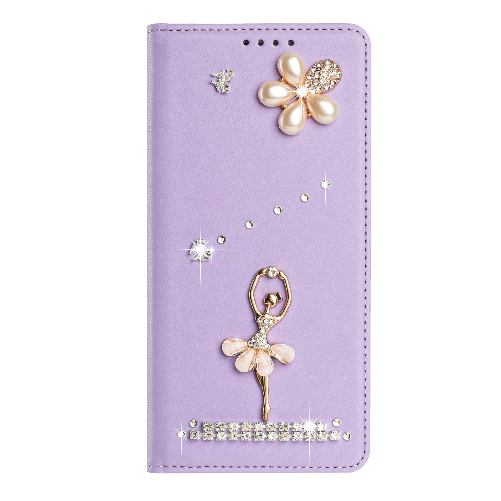For Xiaomi Redmi Note 15 Pro 4G (Global) Leather Case RFID Blocking Wallet Stand Rhinestones Ballet Dancer Flip Phone Cover - Light Purple
