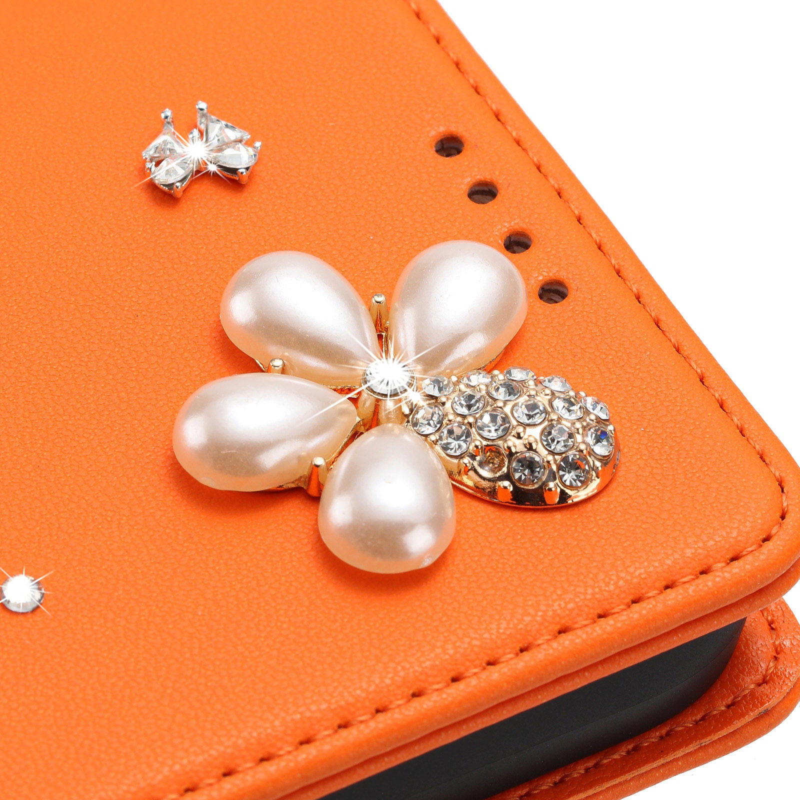 For Xiaomi Redmi Note 15 4G (Global) / Xiaomi Poco M8 5G / Xiaomi Redmi Note 15 5G (Global) Leather Case RFID Blocking Wallet Stand Rhinestones Ballet Dancer Flip Phone Cover - Orange