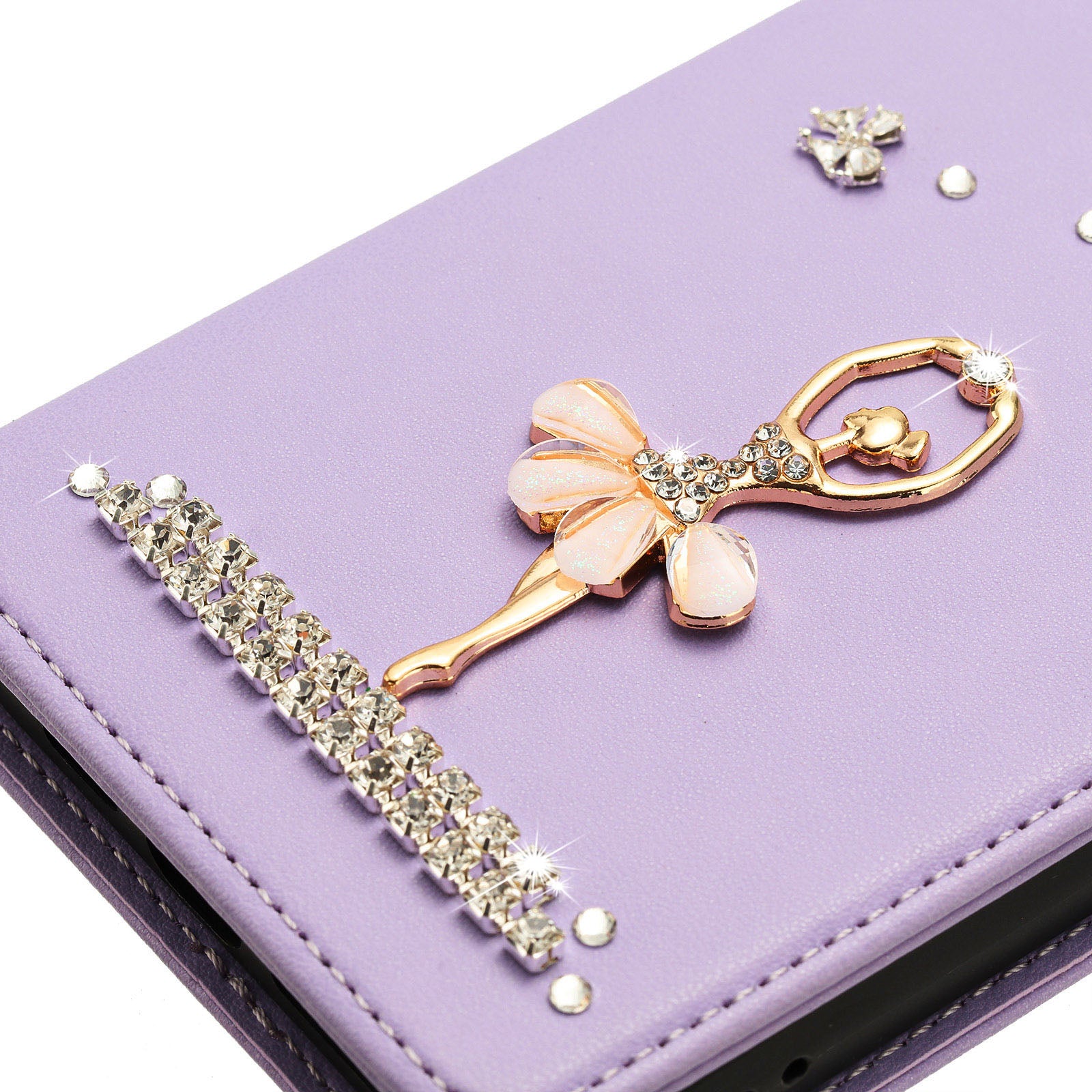 For Xiaomi Redmi Note 15 4G (Global) / Xiaomi Poco M8 5G / Xiaomi Redmi Note 15 5G (Global) Leather Case RFID Blocking Wallet Stand Rhinestones Ballet Dancer Flip Phone Cover - Light Purple
