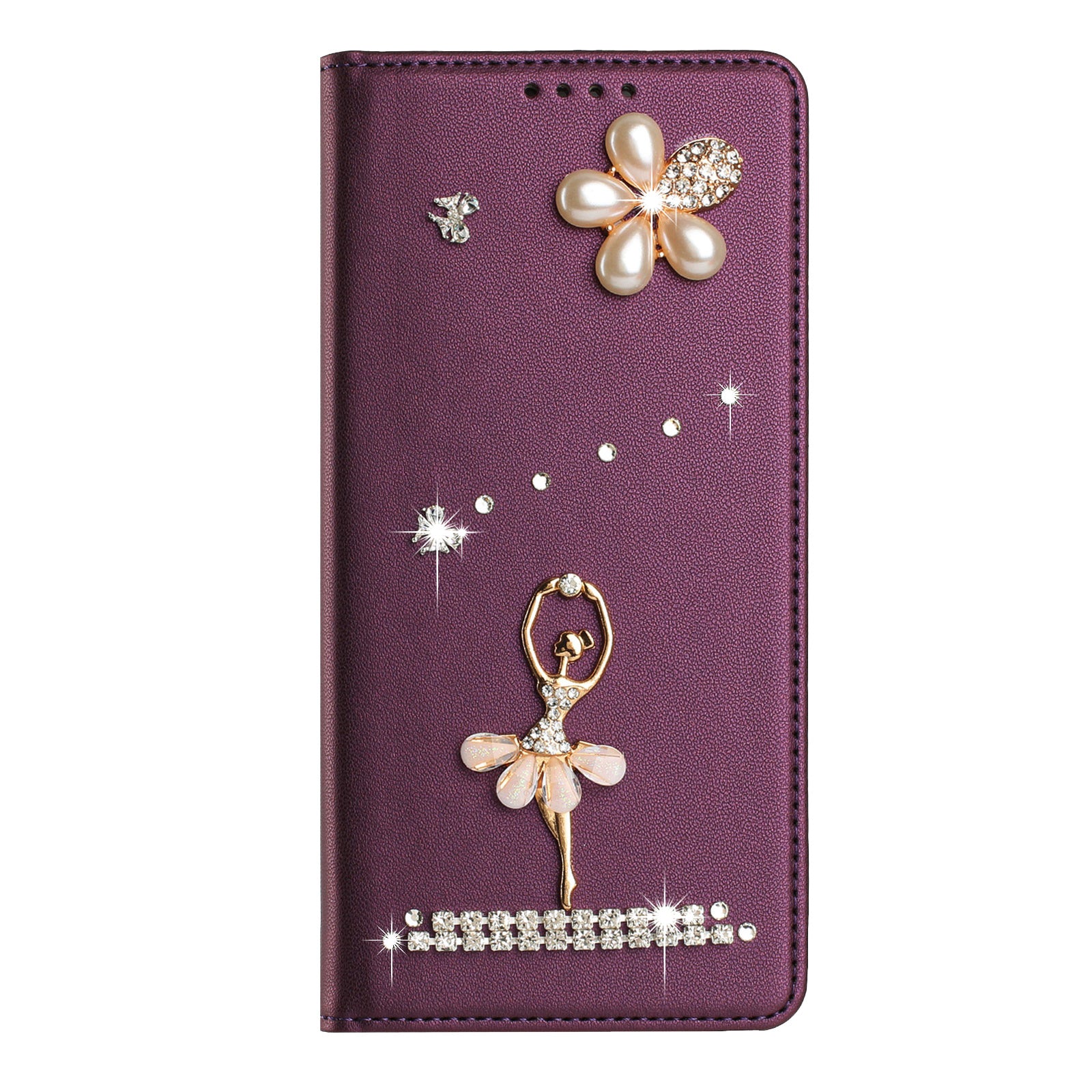 For Xiaomi Redmi Note 15 4G (Global) / Xiaomi Poco M8 5G / Xiaomi Redmi Note 15 5G (Global) Leather Case RFID Blocking Wallet Stand Rhinestones Ballet Dancer Flip Phone Cover - Violet