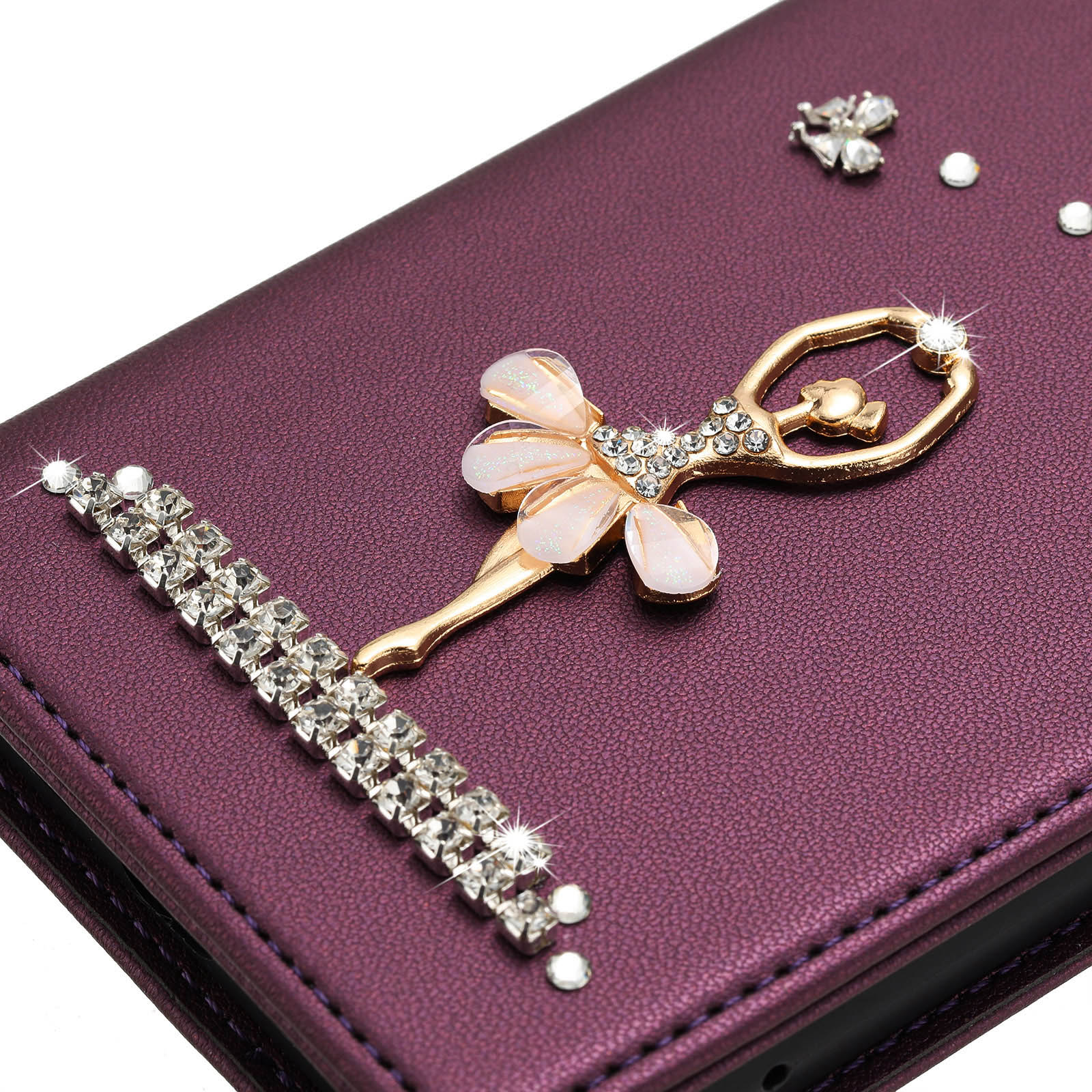 For Xiaomi Redmi Note 15 4G (Global) / Xiaomi Poco M8 5G / Xiaomi Redmi Note 15 5G (Global) Leather Case RFID Blocking Wallet Stand Rhinestones Ballet Dancer Flip Phone Cover - Violet