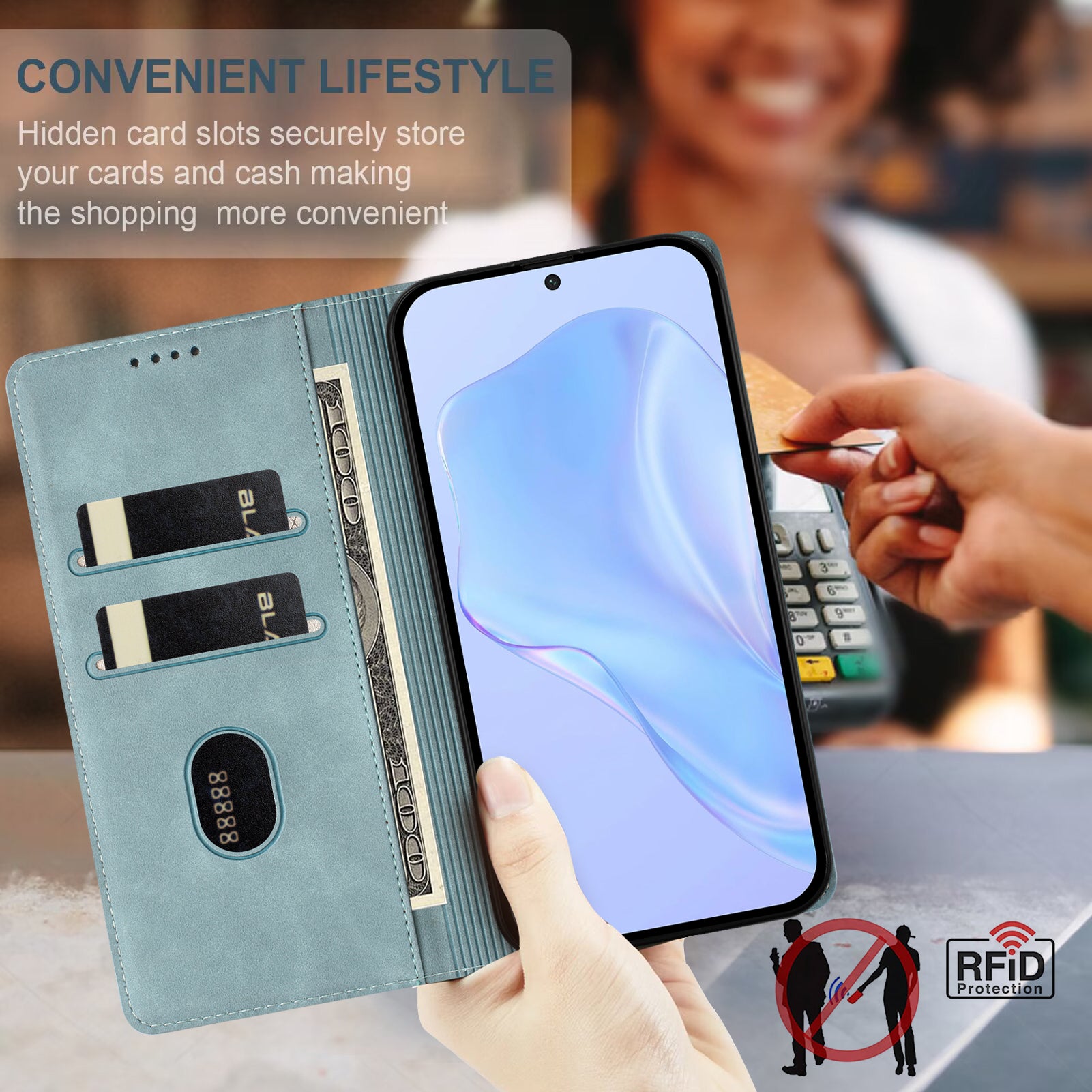 For Xiaomi Redmi Note 15 Pro 4G (Global) Case HX RFID Blocking Wallet Stand Leather Flip Phone Cover - Lake Blue